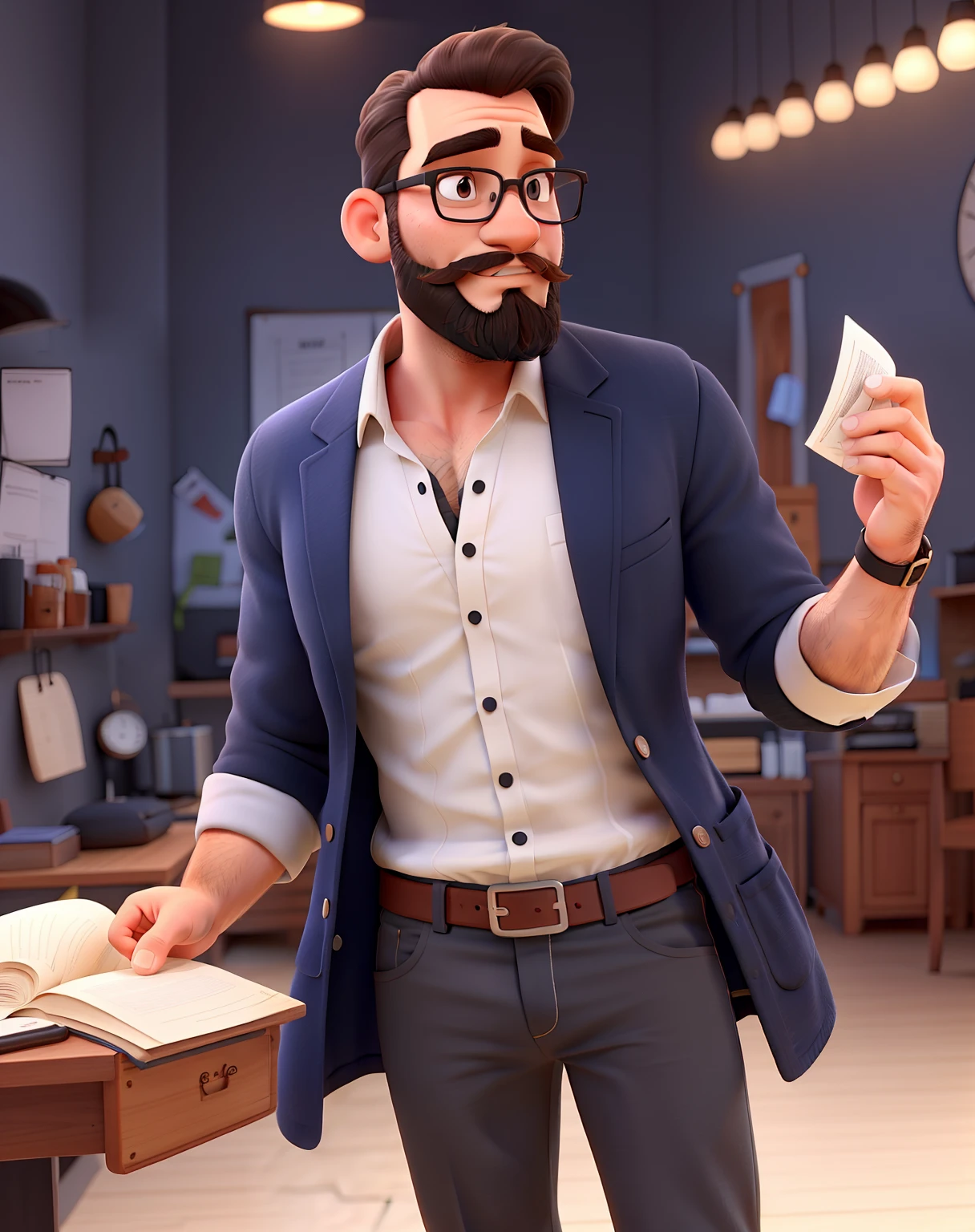 The beard is good, just take off your glasses and leave it bald, without hair, but with an all-black cap