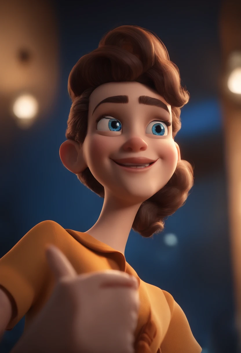 personagem dos desenhos animados de um homem, branco, de cabelos castanhos, um sorriso grande, wearing a lanyard around his neck written Danilo Despachante, uma camisa azul marinho escrito Agiliza Despachante, animation character, Caractere estilizado, animation style rendering, 3D estilizado, Arnold Maya render, 3 d render stylized, toon render keyshot, Personagem 3D, Personagem 3D, 3d rendering stylized, 3 d character render, personagem de desenho animado, Personagem de close up, Pose de personagem, (Estilo Pixar) (master part:1.2) (Bokeh) (best quality) (pele detalhada) (textura detalhada) (8k) (argila) (Cinematic lighting) (foco nítido)