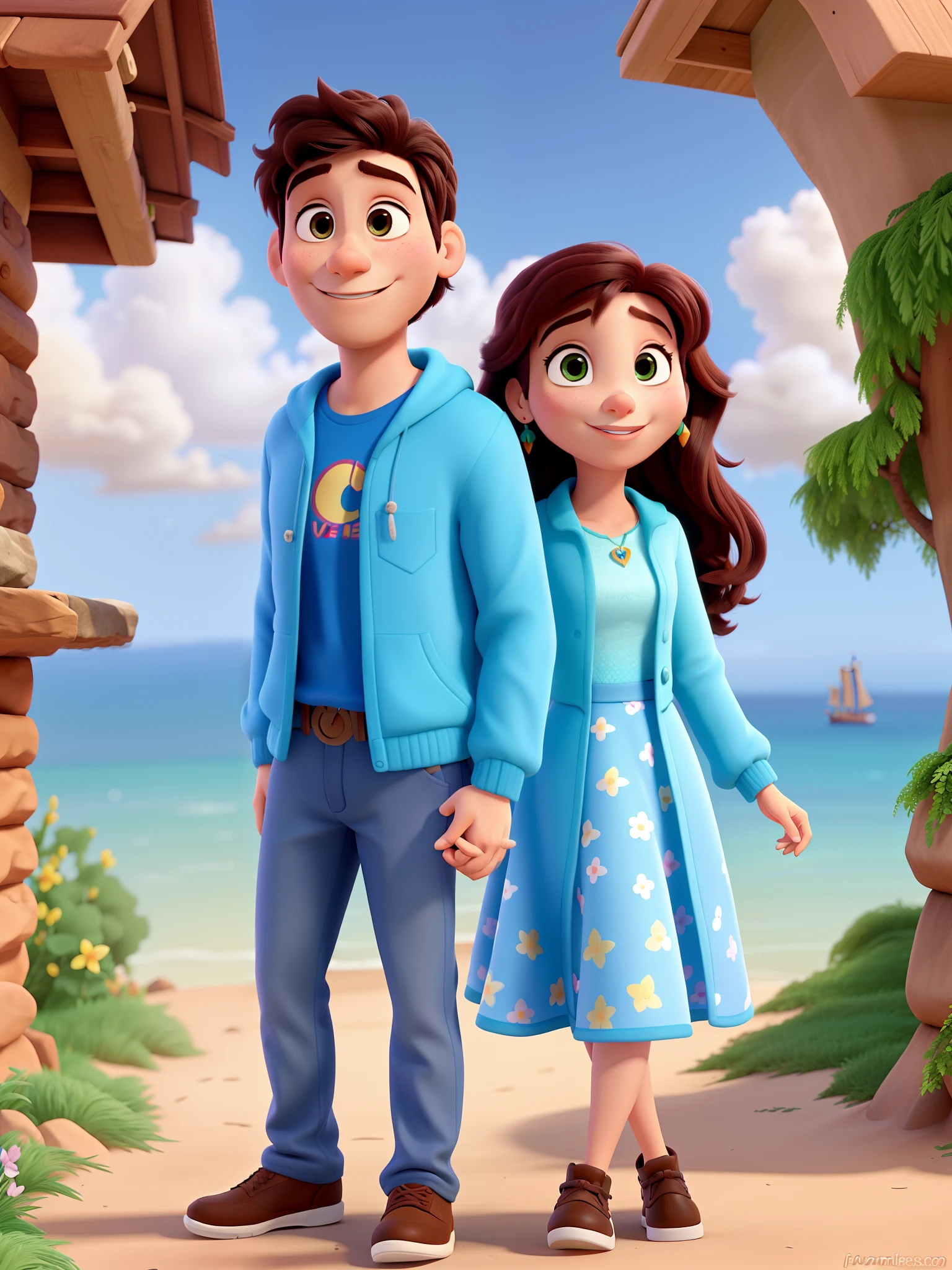 Um casal de namorados no estilo Disney pixar, alta qualidade, melhor qualidade, amidst nature