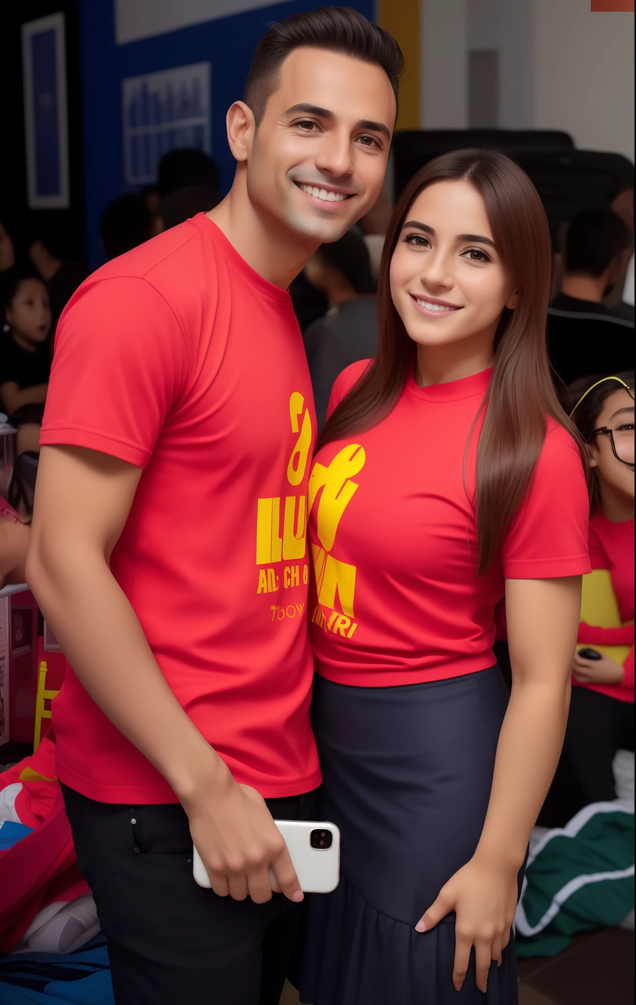 There is a man and a girl who are smiling, with a , Fotografia selfie 8k, Homem de 4 0 anos, 38 anos, 3 6 anos, 3 5 anos, 35 anos, 3 2 anos, foto do perfil, cerca de 3 5 anos, imagem do iphone, imagem de qualidade muito baixa, foto de perfil, imagem de perfil