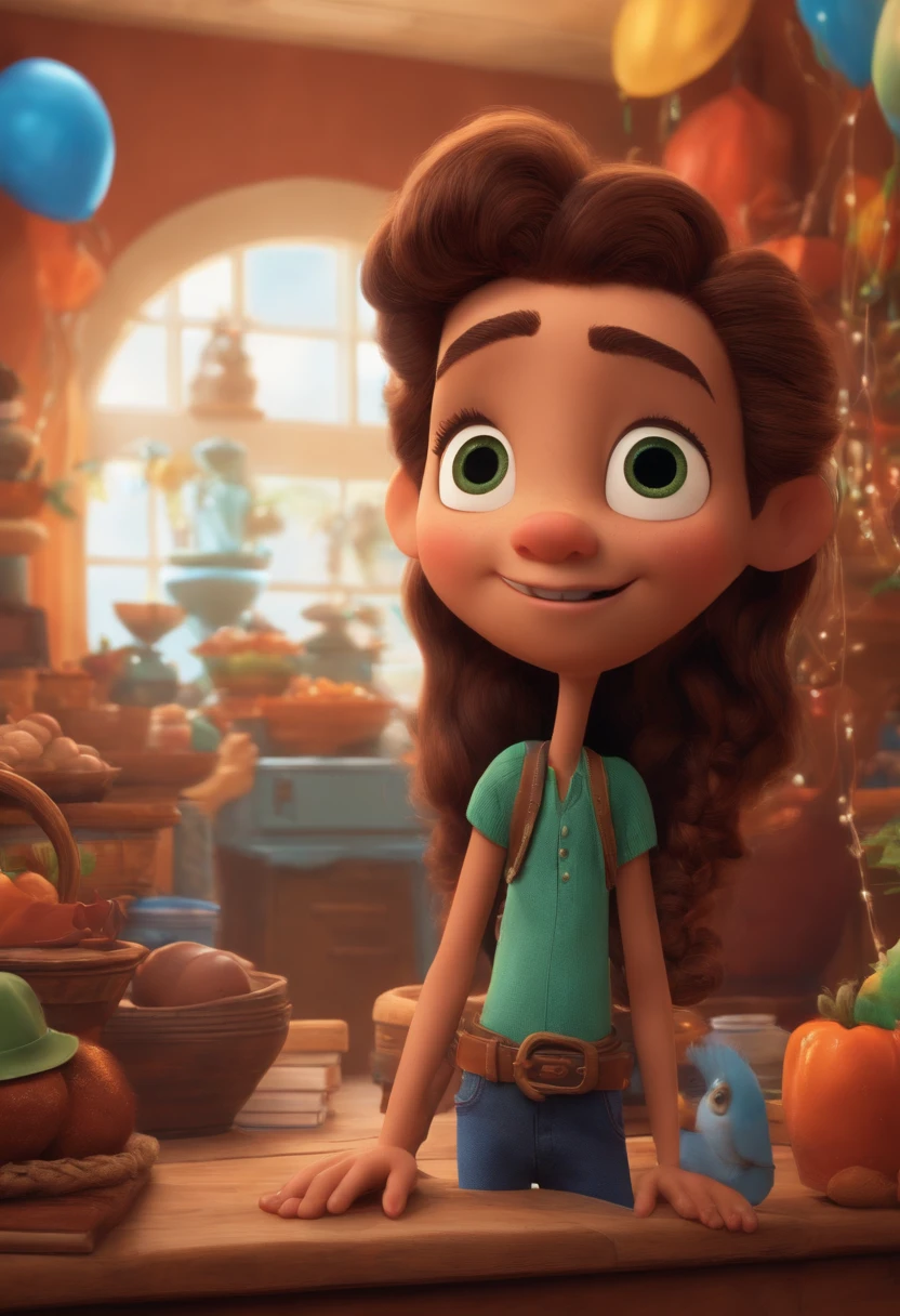 Criar um personagem no estilo pixar dentro de um jaleco. personagem branca com cabelos castanhos