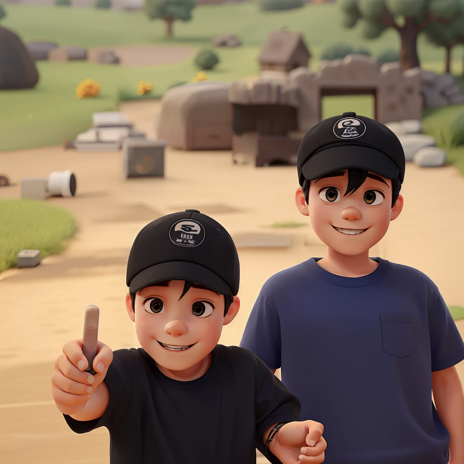 Two 3-year-old boys with black caps.