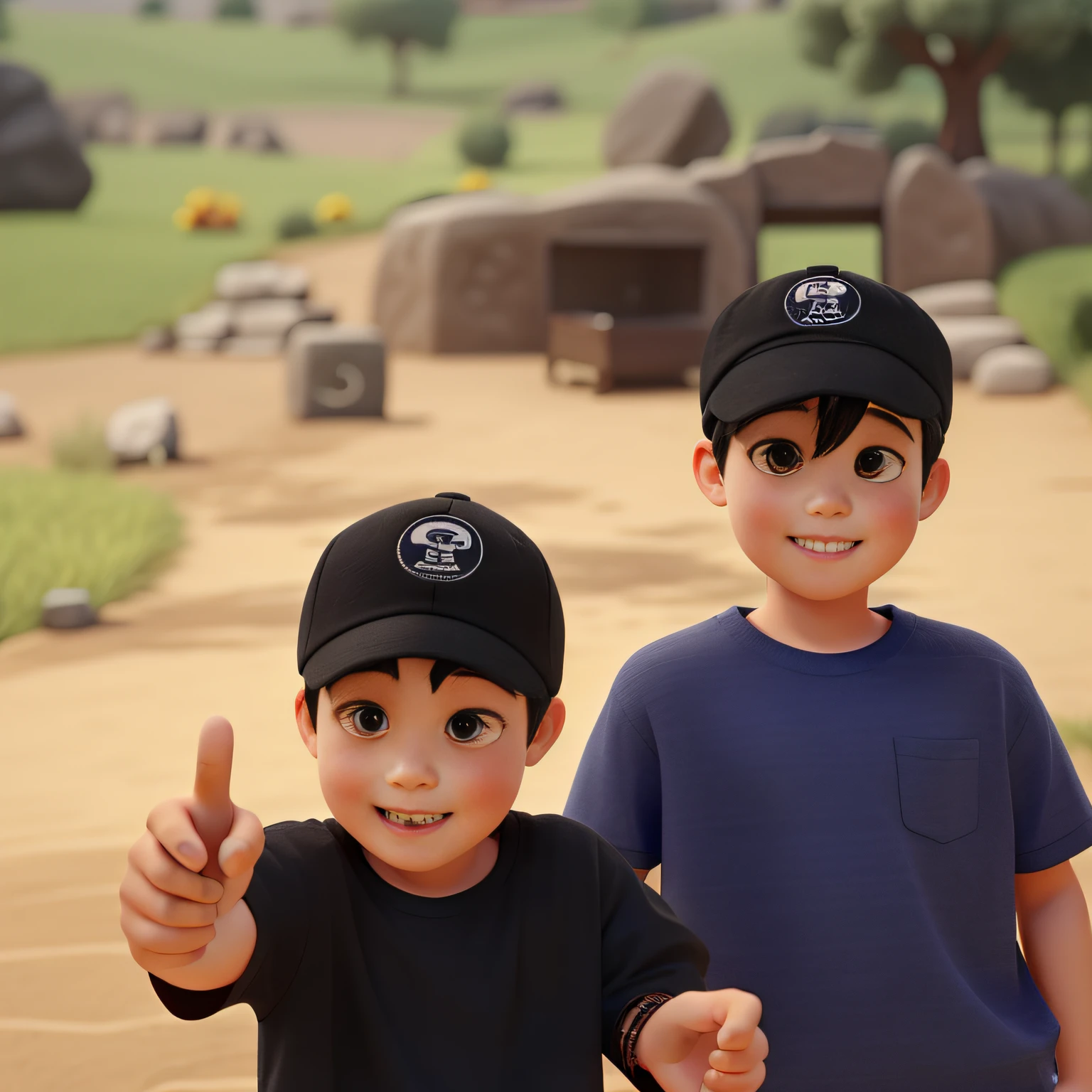 Two 3-year-old boys with black caps.