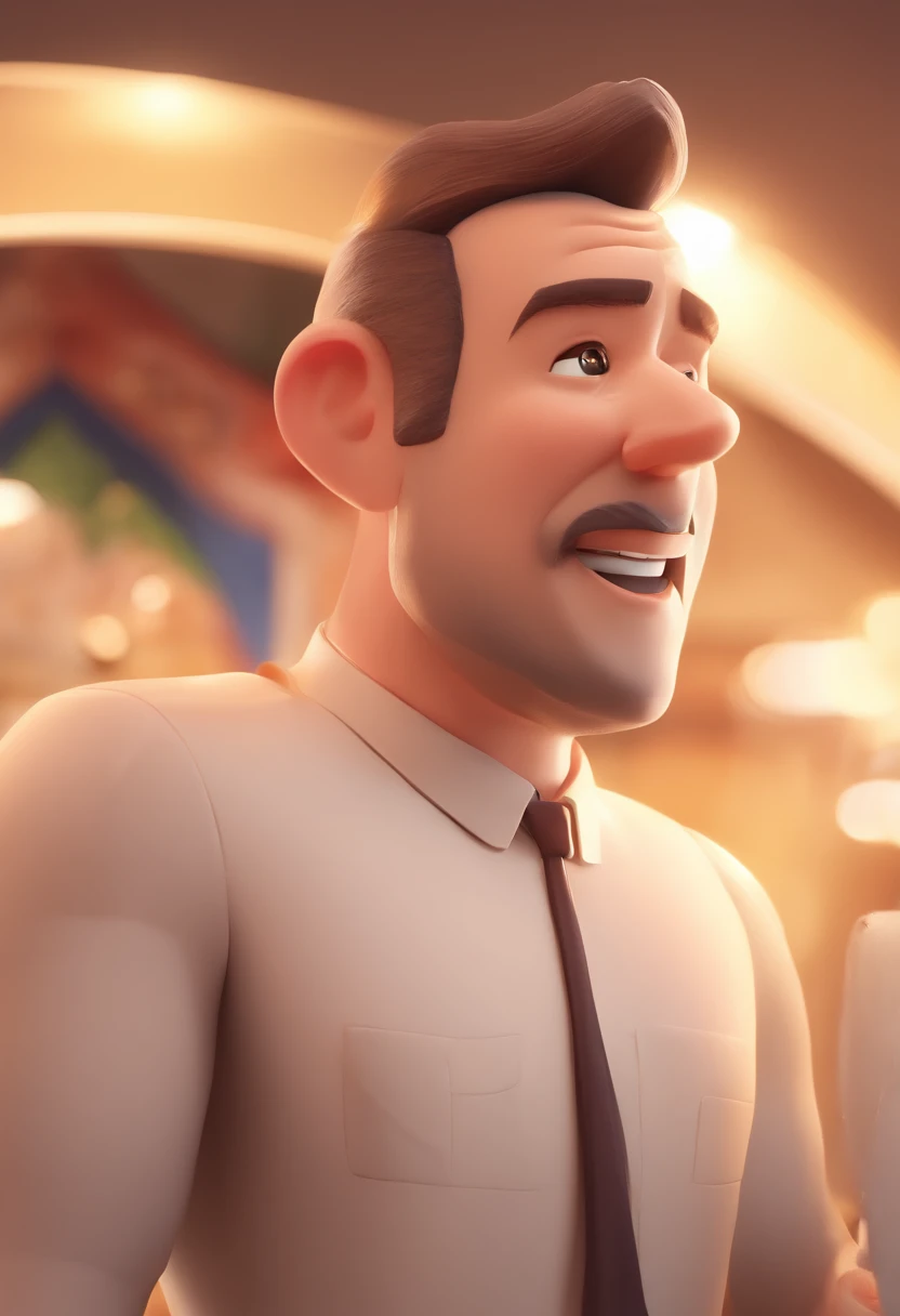 Smiling Man Illustration, Homem de pele marrom careca, rindo sorriso enorme, desenhando no estilo de Arte 3D, c4d, fundo de cor branco puro, estilo disney, estilo pixar render ilustracao Super Detalhe, 8k
