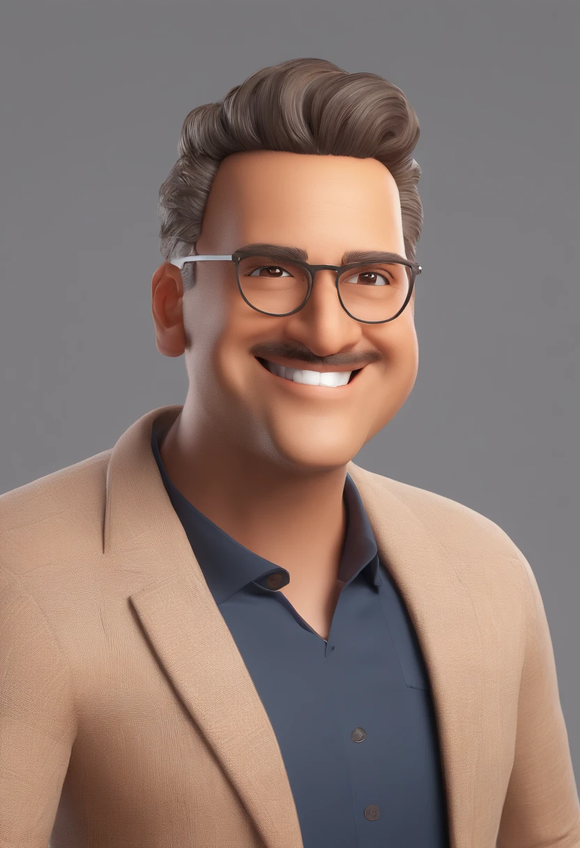 Smiling Man Illustration, Homem de pele marrom careca, rindo sorriso enorme, desenhando no estilo de Arte 3D, c4d, fundo de cor branco puro, estilo disney, estilo pixar render ilustracao Super Detalhe, 8k
