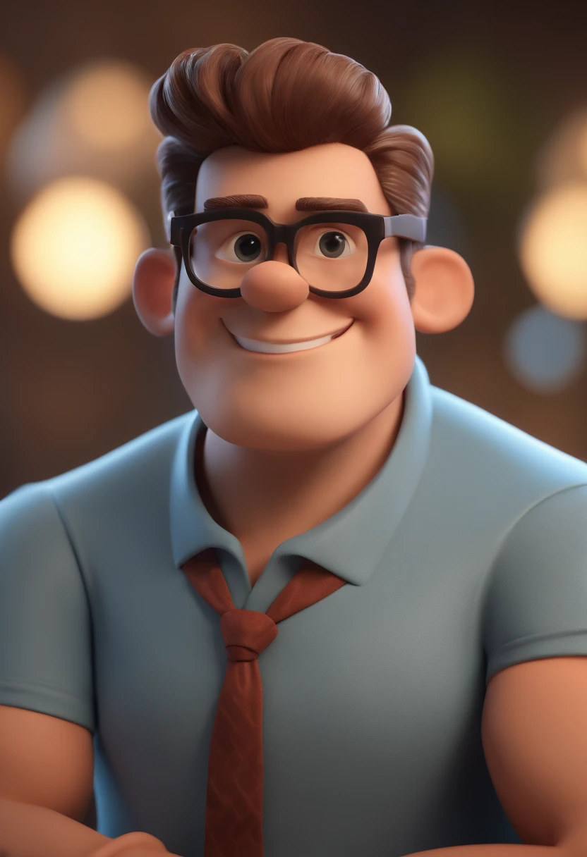 Cartoon character of a man with black glasses and a blue shirt, animation character, Caractere estilizado, animation style rendering, 3D estilizado, Arnold Maya render, 3 d render stylized, toon render keyshot, Personagem 3D, Personagem 3D, 3d rendering stylized, 3 d character render, personagem de desenho animado, Personagem de close up, Pose de personagem,  (Estilo Pixar) (master part:1.2) (Bokeh) (best quality) (pele detalhada) (textura detalhada) (8k) (argila) (Cinematic lighting) (foco nítido