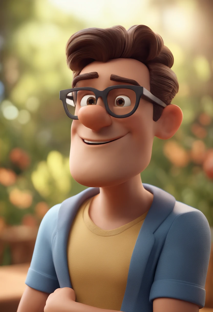 Cartoon character of a man with black glasses and a blue shirt, animation character, Caractere estilizado, animation style rendering, 3D estilizado, Arnold Maya render, 3 d render stylized, toon render keyshot, Personagem 3D, Personagem 3D, 3d rendering stylized, 3 d character render, personagem de desenho animado, Personagem de close up, Pose de personagem, (Estilo Pixar) (master part:1.2) (Bokeh) (best quality) (pele detalhada) (textura detalhada) (8k) (argila) (Cinematic lighting) (foco nítido