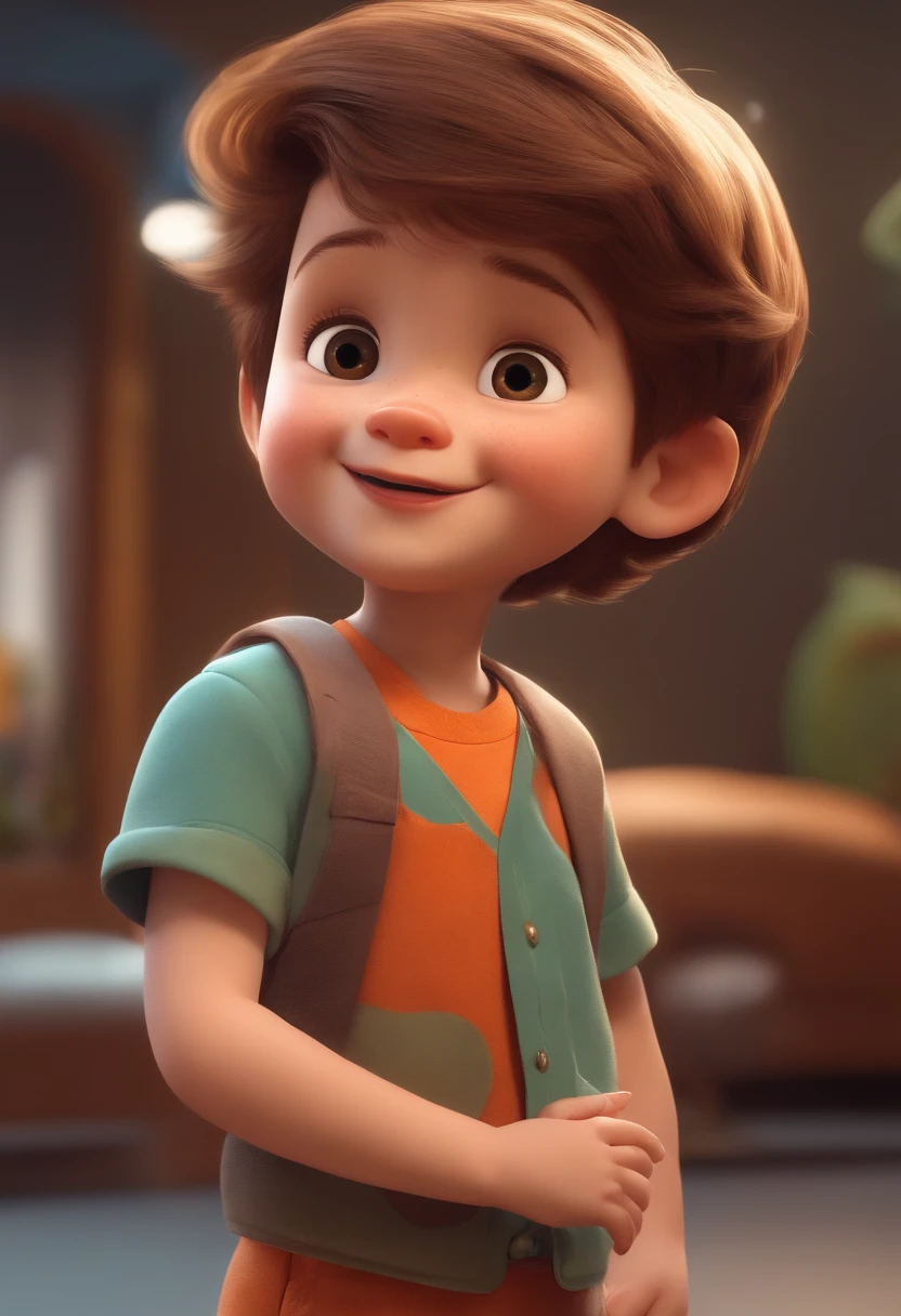 a happy cute standing short hair, vestindo uma fantasia espacial, , fundo branco, barnet, toon, estilo pixar, 3d, desenhos animados, rosto detalhado, asymmetrical 16k