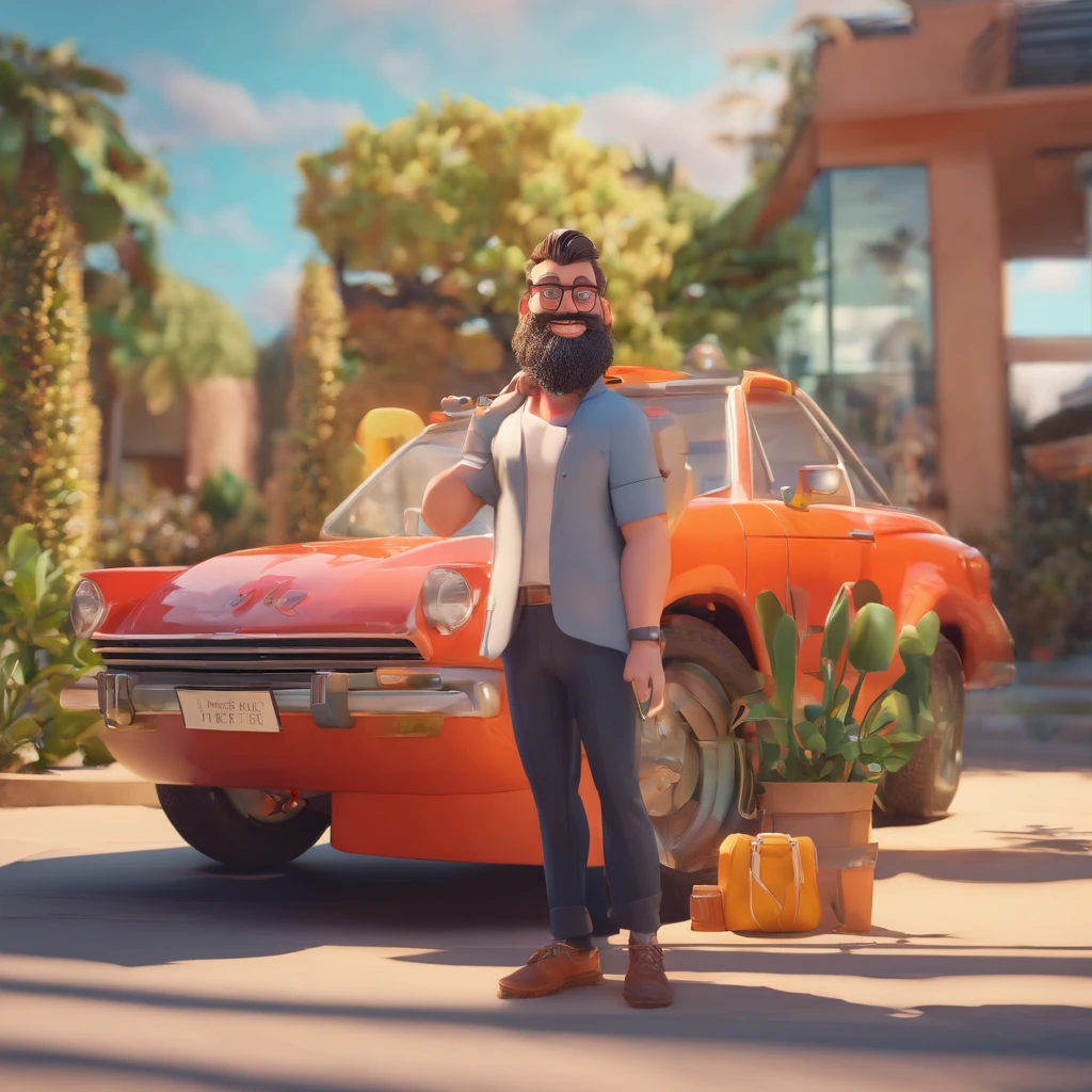 Man with glasses and beard in a car, estilo pixar, Thierry Doizon, Andreas M Wiese, Vincent Maréchal, Frederico Daoust, Thierry Rouzier, Marcos Verhaagen, foto de perfil headshot, Fotografia selfie 8k, imagem do avatar, with glasses and goatee, man with glasses, taken in the early 2020s