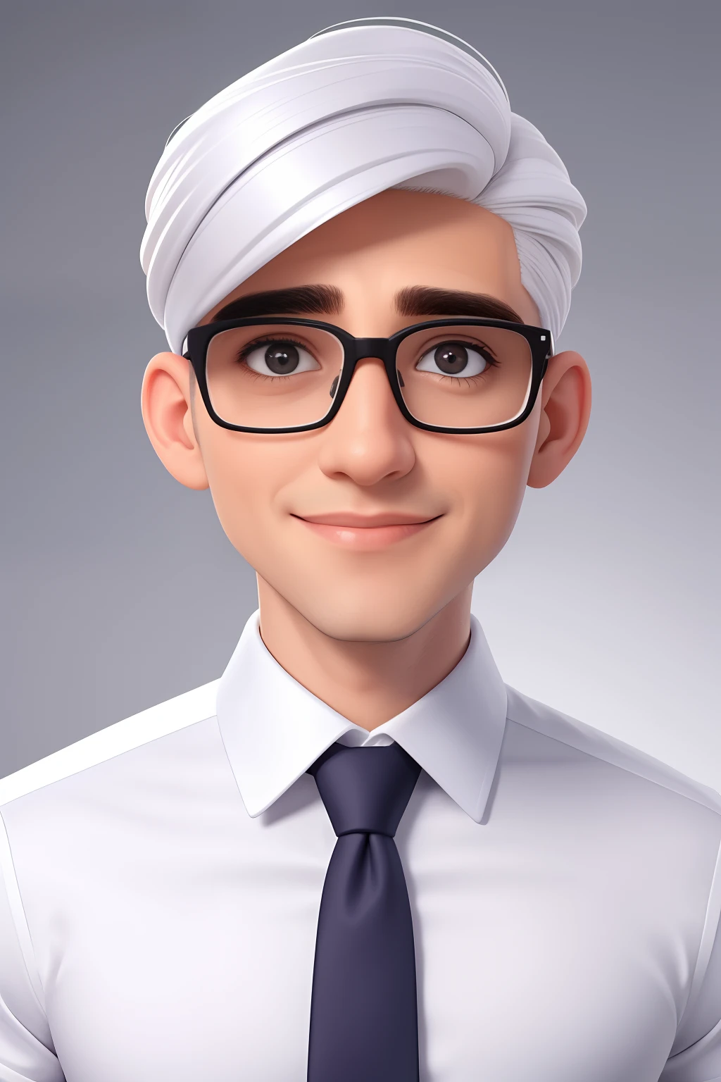 Um homem de 30 anos, com cabelos castanhos curtos,face de diamante, olhar rigoroso, e olhos castanhos, Wearing white white shirt with tie and glasses.