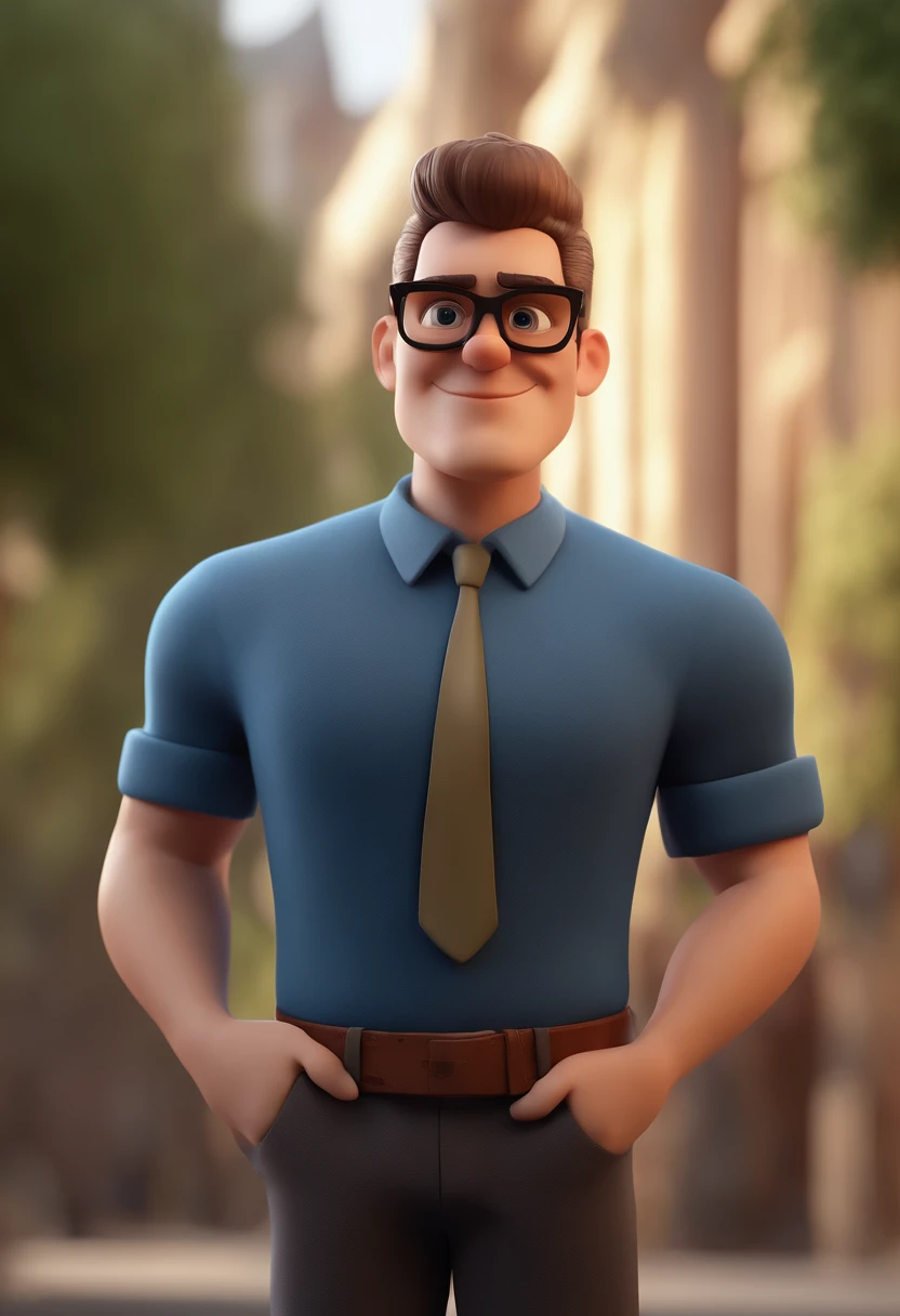 Cartoon character of a man with black glasses and a blue shirt, animation character, Caractere estilizado, animation style rendering, 3D estilizado, Arnold Maya render, 3 d render stylized, toon render keyshot, Personagem 3D, Personagem 3D, 3d rendering stylized, 3 d character render, personagem de desenho animado, Personagem de close up, Pose de personagem, (Estilo Pixar) (master part:1.2) (Bokeh) (best quality) (pele detalhada) (textura detalhada) (8k) (argila) (Cinematic lighting) (foco nítido