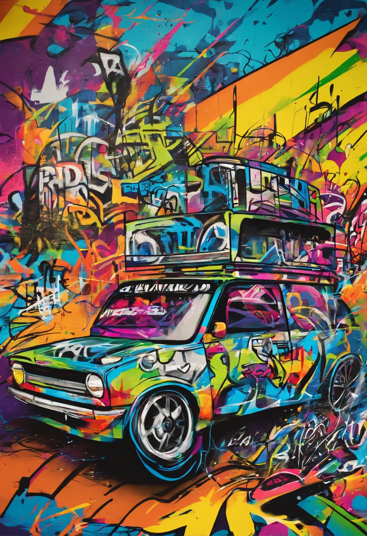 prompt: Graffiti, Radfahrer , Full picture, High Resolution High Contrast
