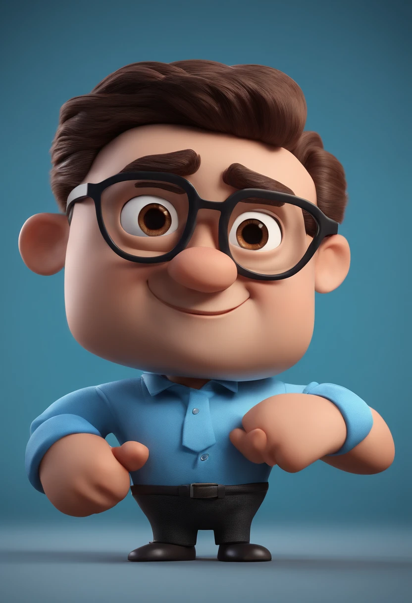 Cartoon character of a man with black glasses and a blue shirt, animation character, Caractere estilizado, animation style rendering, 3D estilizado, Arnold Maya render, 3 d render stylized, toon render keyshot, Personagem 3D, Personagem 3D, 3d rendering stylized, 3 d character render, personagem de desenho animado, Personagem de close up, Pose de personagem, (Estilo Pixar) (master part:1.2) (Bokeh) (best quality) (pele detalhada) (textura detalhada) (8k) (argila) (Cinematic lighting) (foco nítido