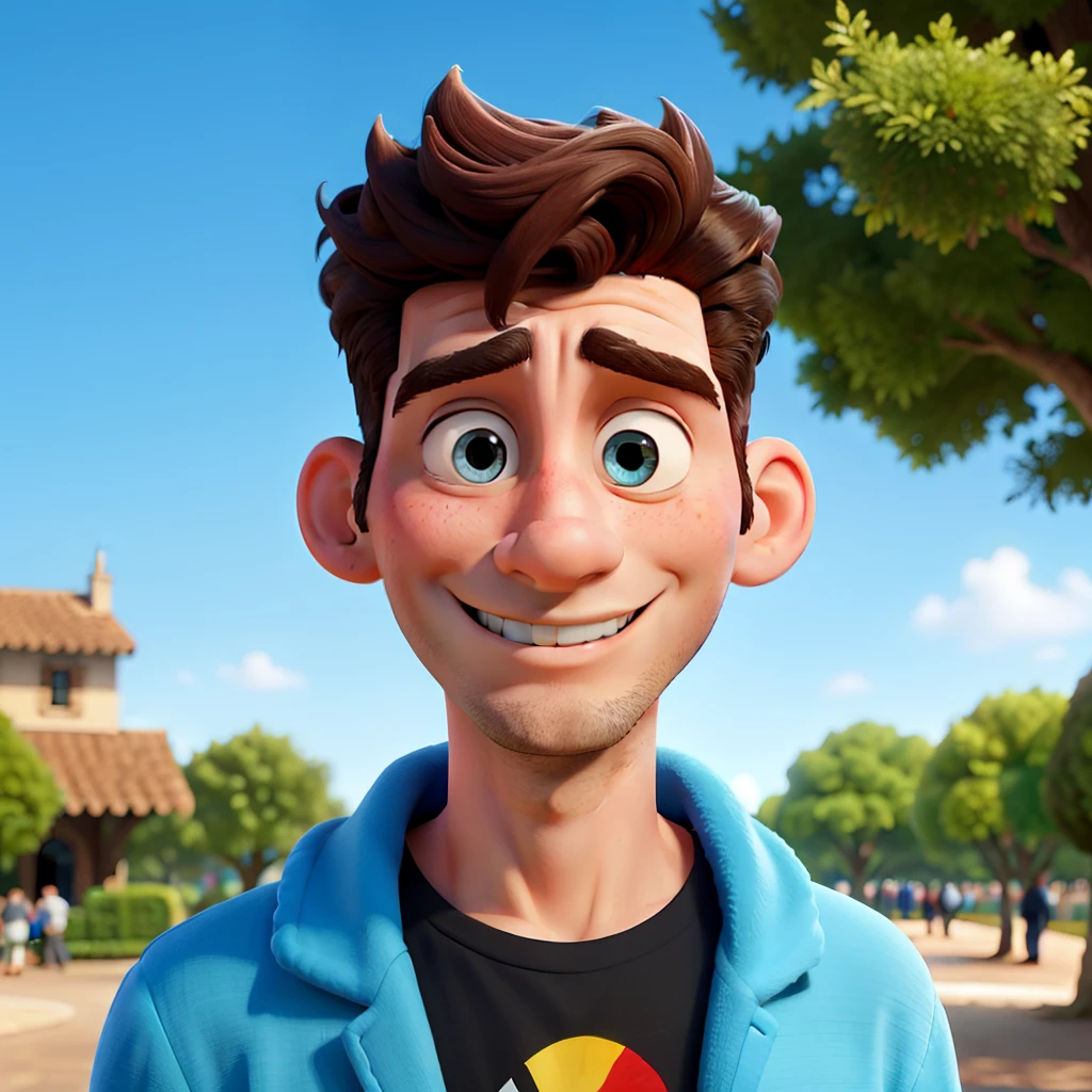 tmasterpiece，the best quality，Un homme avec des yeux，Headshot，Style Disney，debout dans le parc，Lots of details on the face