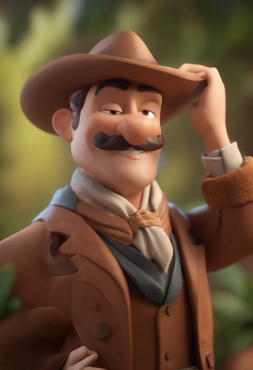 personagem dos desenhos animados de um homem com bigode mustache, animation character, Caractere estilizado, animation style rendering, 3D estilizado, 3 d render stylized, toon render keyshot, Personagem 3D, Personagem 3D, 3d rendering stylized, 3 d character render, personagem de desenho animado, Personagem de close up, Pose de personagem,  (Estilo Pixar) (master part:1.2) (Bokeh) (best quality) (pele detalhada) (textura detalhada) (8k) (argila) (Cinematic lighting) (foco nítido