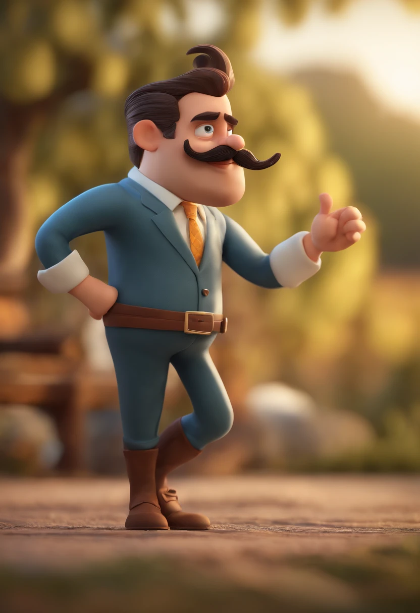 personagem dos desenhos animados de um homem com bigode mustache, animation character, Caractere estilizado, animation style rendering, 3D estilizado, 3 d render stylized, toon render keyshot, Personagem 3D, Personagem 3D, 3d rendering stylized, 3 d character render, personagem de desenho animado, Personagem de close up, Pose de personagem, (Estilo Pixar) (master part:1.2) (Bokeh) (best quality) (pele detalhada) (textura detalhada) (8k) (argila) (Cinematic lighting) (foco nítido