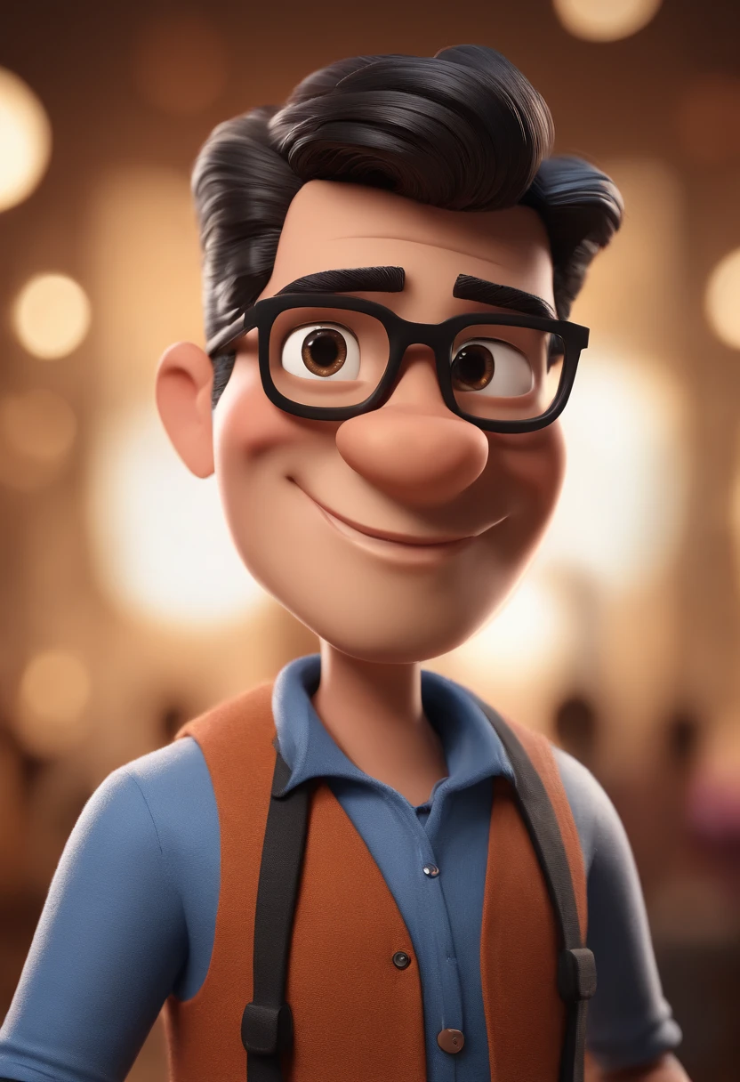 Cartoon character of a man with black glasses and a blue shirt, animation character, Caractere estilizado, animation style rendering, 3D estilizado, Arnold Maya render, 3 d render stylized, toon render keyshot, Personagem 3D, Personagem 3D, 3d rendering stylized, 3 d character render, personagem de desenho animado, Personagem de close up, Pose de personagem, (Estilo Pixar) (master part:1.2) (Bokeh) (best quality) (pele detalhada) (textura detalhada) (8k) (argila) (Cinematic lighting) (foco nítido