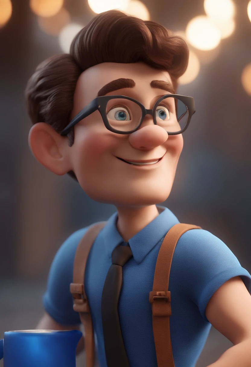 Cartoon character of a man with black glasses and a blue shirt, animation character, Caractere estilizado, animation style rendering, 3D estilizado, Arnold Maya render, 3 d render stylized, toon render keyshot, Personagem 3D, Personagem 3D, 3d rendering stylized, 3 d character render, personagem de desenho animado, Personagem de close up, Pose de personagem, (Estilo Pixar) (master part:1.2) (Bokeh) (best quality) (pele detalhada) (textura detalhada) (8k) (argila) (Cinematic lighting) (foco nítido