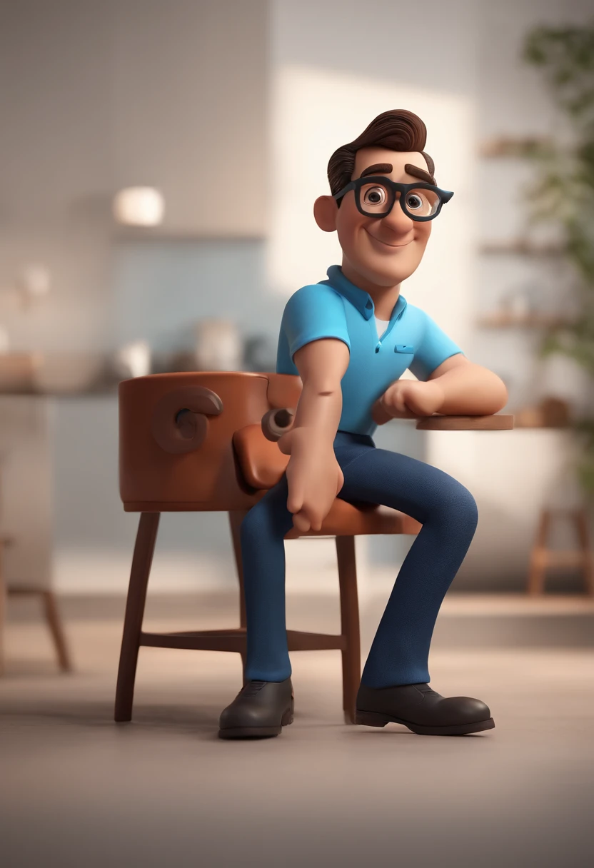 Cartoon character of a man with black glasses and a blue shirt, animation character, Caractere estilizado, animation style rendering, 3D estilizado, Arnold Maya render, 3 d render stylized, toon render keyshot, Personagem 3D, Personagem 3D, 3d rendering stylized, 3 d character render, personagem de desenho animado, Personagem de close up, Pose de personagem, (Estilo Pixar) (master part:1.2) (Bokeh) (best quality) (pele detalhada) (textura detalhada) (8k) (argila) (Cinematic lighting) (foco nítido