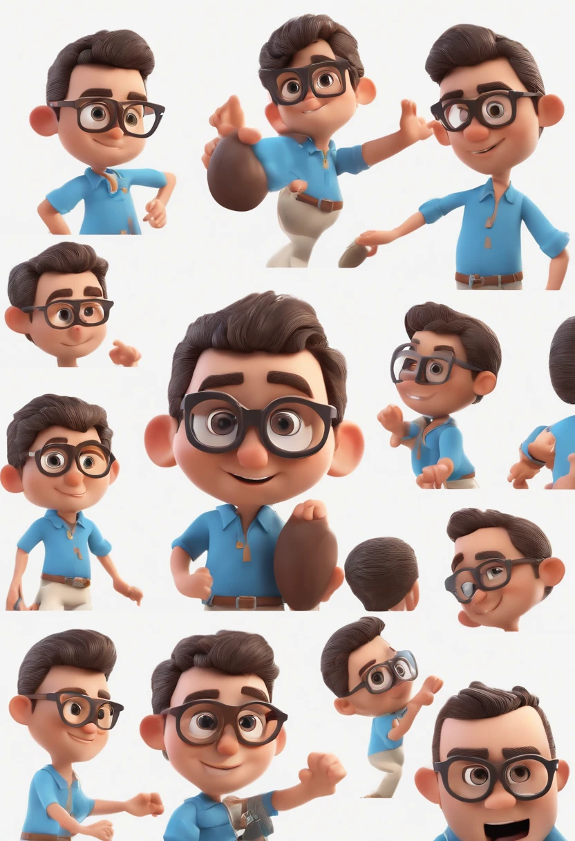 Cartoon character of a man with black glasses and a blue shirt, animation character, Caractere estilizado, animation style rendering, 3D estilizado, Arnold Maya render, 3 d render stylized, toon render keyshot, Personagem 3D, Personagem 3D, 3d rendering stylized, 3 d character render, personagem de desenho animado, Personagem de close up, Pose de personagem, (Estilo Pixar) (master part:1.2) (Bokeh) (best quality) (pele detalhada) (textura detalhada) (8k) (argila) (Cinematic lighting) (foco nítido