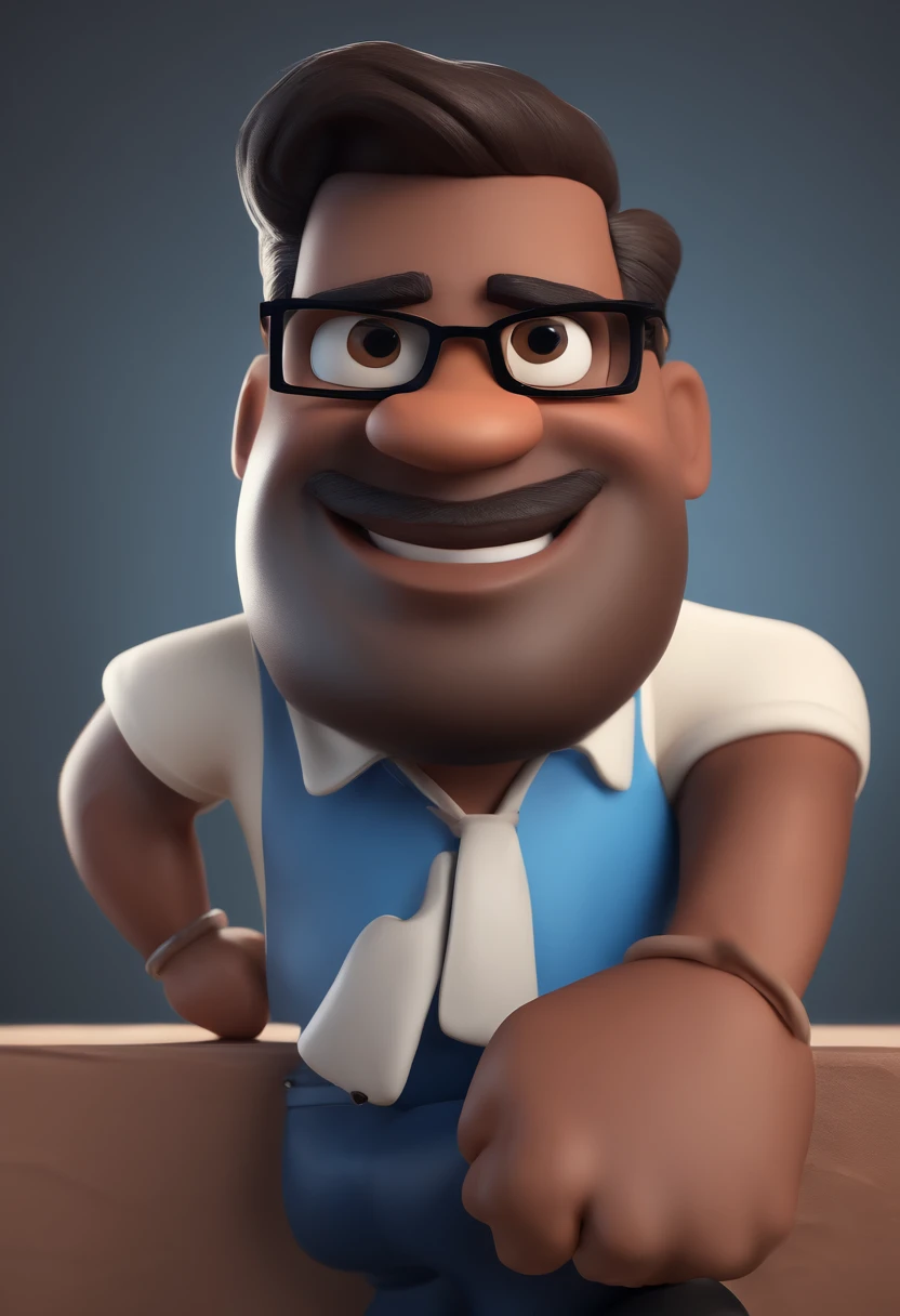 Cartoon character of a man with black glasses and a blue shirt, animation character, Caractere estilizado, animation style rendering, 3D estilizado, Arnold Maya render, 3 d render stylized, toon render keyshot, Personagem 3D, Personagem 3D, 3d rendering stylized, 3 d character render, personagem de desenho animado, Personagem de close up, Pose de personagem,  (Estilo Pixar) (master part:1.2) (Bokeh) (best quality) (pele detalhada) (textura detalhada) (8k) (argila) (Cinematic lighting) (foco nítido