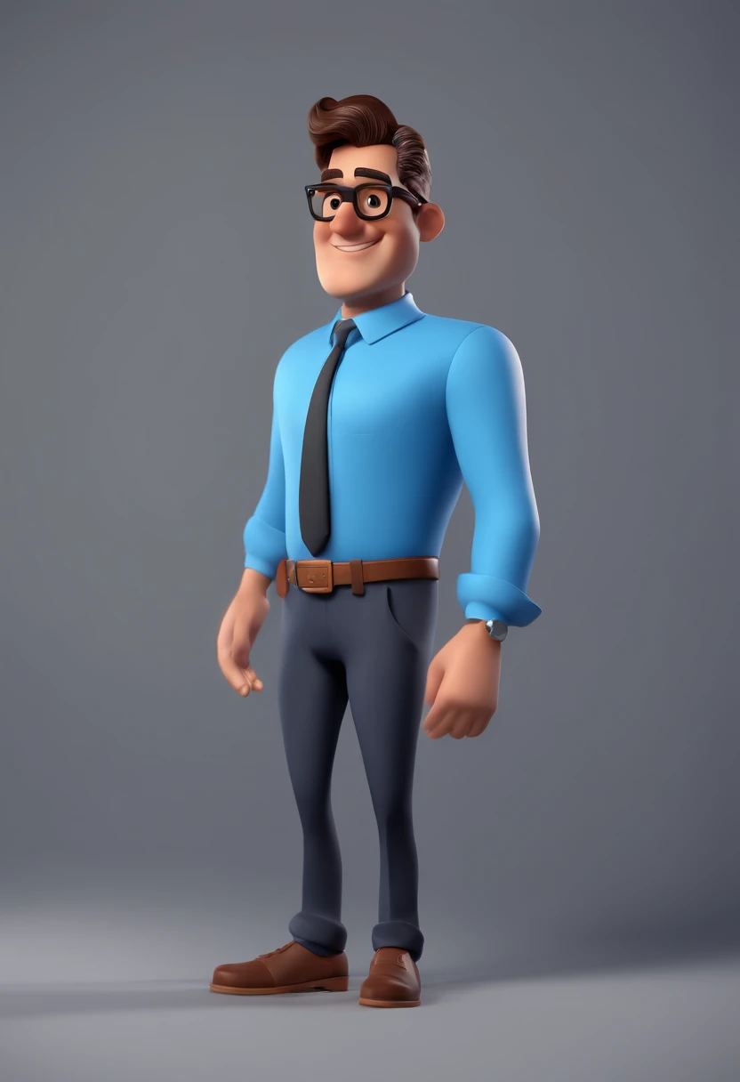 Cartoon character of a man with black glasses and a blue shirt, animation character, Caractere estilizado, animation style rendering, 3D estilizado, Arnold Maya render, 3 d render stylized, toon render keyshot, Personagem 3D, Personagem 3D, 3d rendering stylized, 3 d character render, personagem de desenho animado, Personagem de close up, Pose de personagem, (Estilo Pixar) (master part:1.2) (Bokeh) (best quality) (pele detalhada) (textura detalhada) (8k) (argila) (Cinematic lighting) (foco nítido