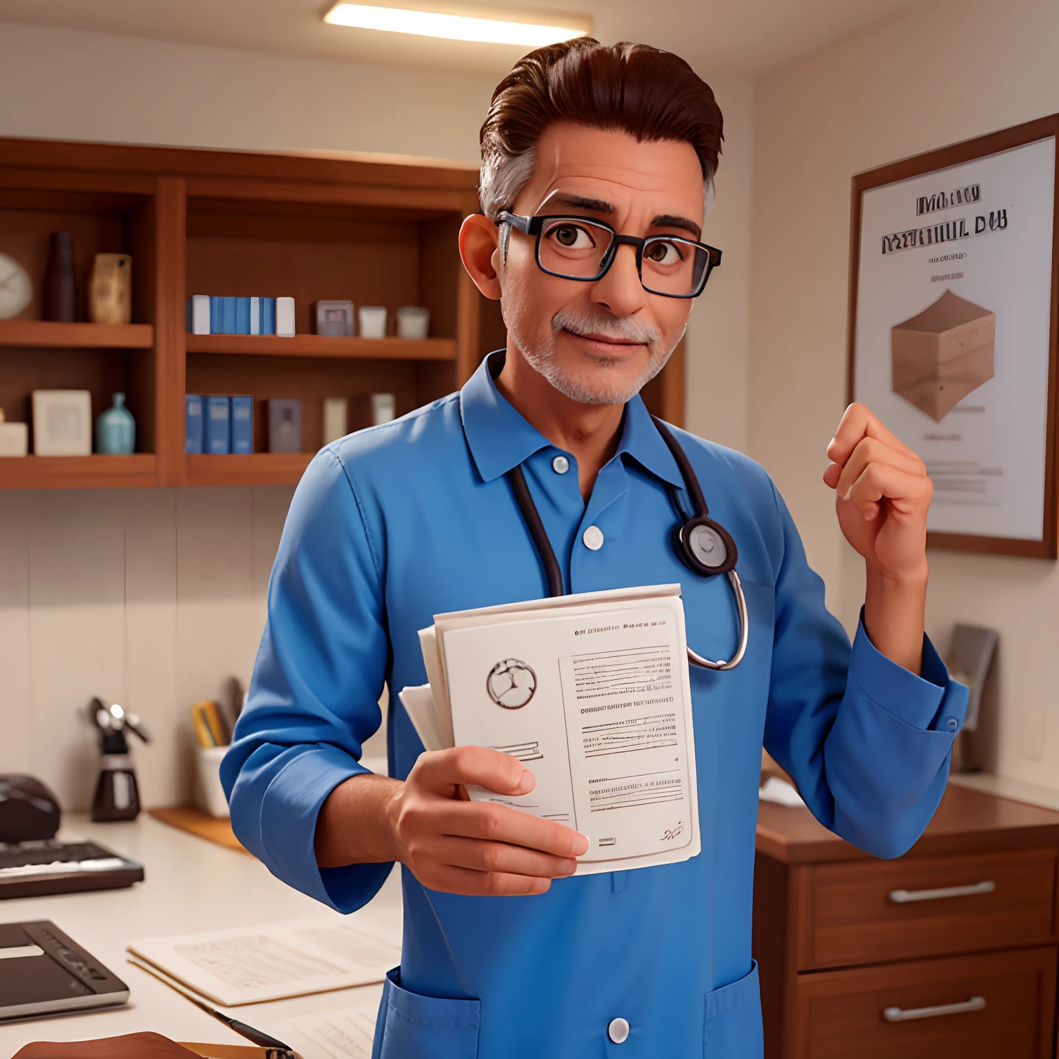 Man Doctor, 50 anos, careca, olhos castanhos, glasses, Feliz