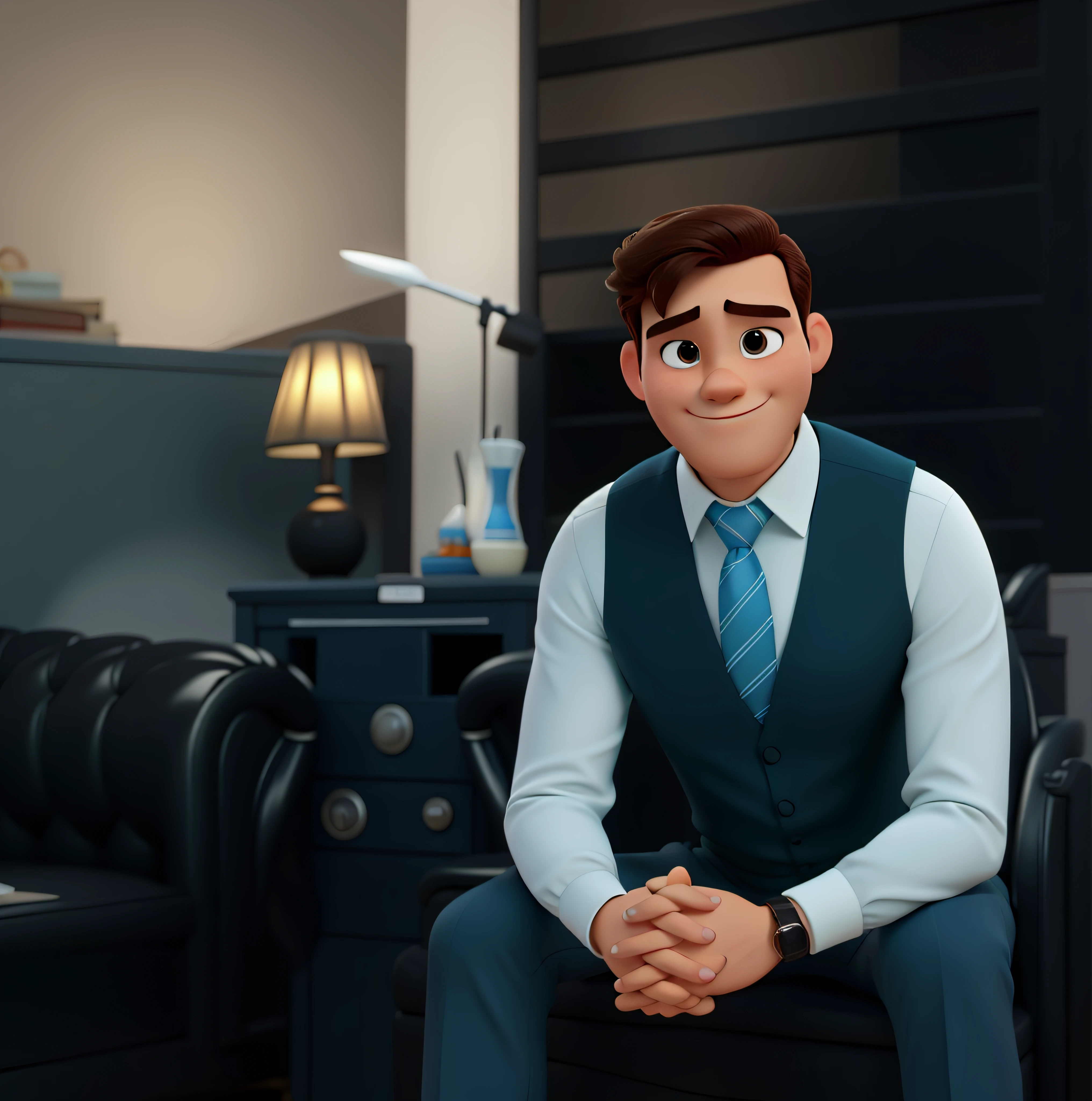 Um homem branco de terno estilo disney pixar, alta qualidade, melhor qualidade