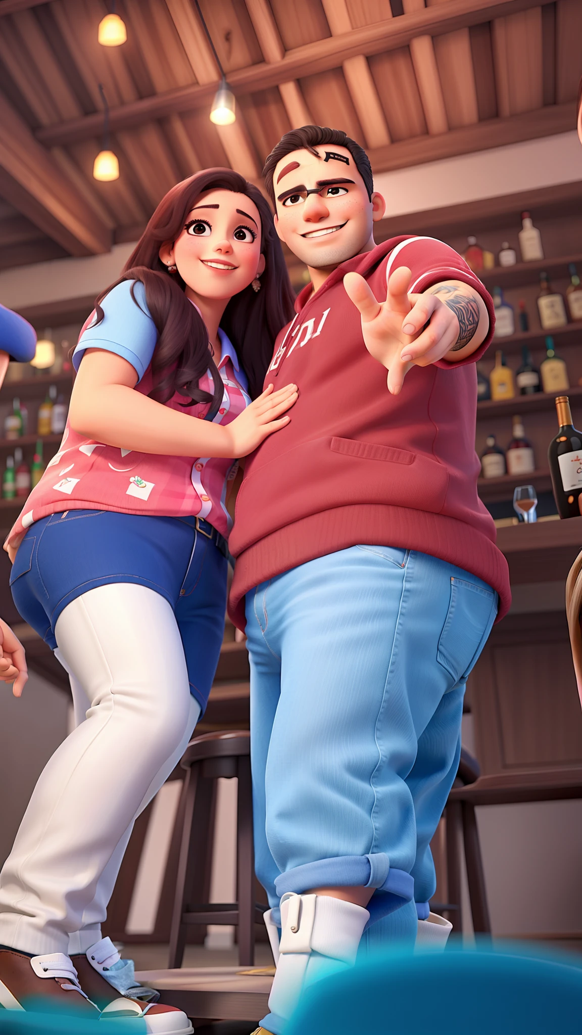 casal num bar se divertindo bebendo