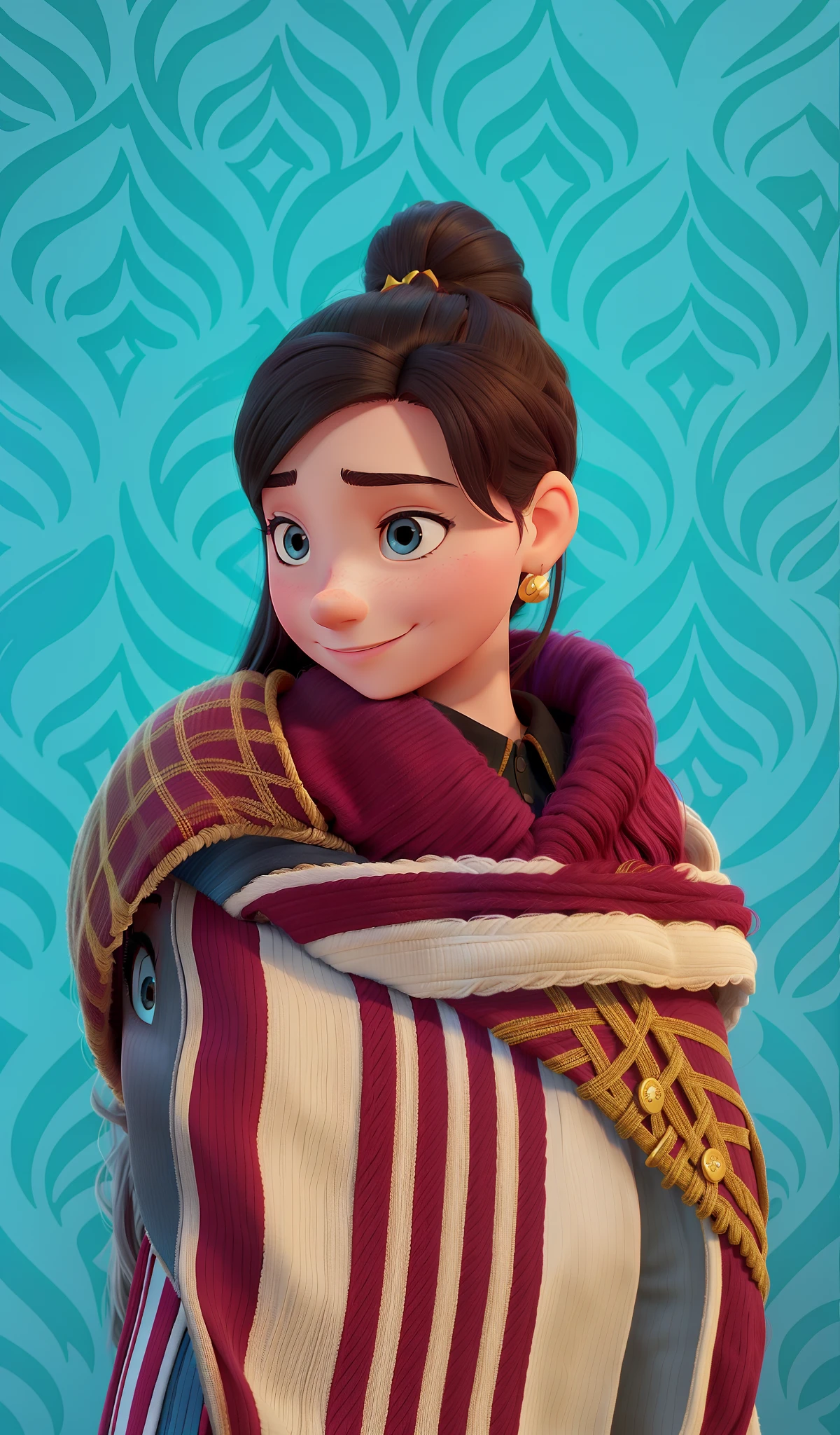 A young woman posing for a photo on a Disney 2D poster with the name Iasmin