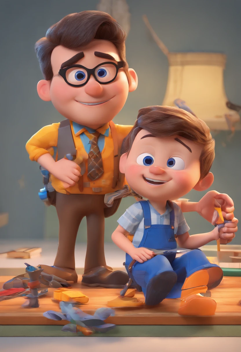 Cartoon character of a man with black glasses and a blue shirt, animation character, Caractere estilizado, animation style rendering, 3D estilizado, Arnold Maya render, 3 d render stylized, toon render keyshot, Personagem 3D, Personagem 3D, 3d rendering stylized, 3 d character render, personagem de desenho animado, Personagem de close up, Pose de personagem,  (Estilo Pixar) (master part:1.2) (Bokeh) (best quality) (pele detalhada) (textura detalhada) (8k) (argila) (Cinematic lighting) (foco nítido