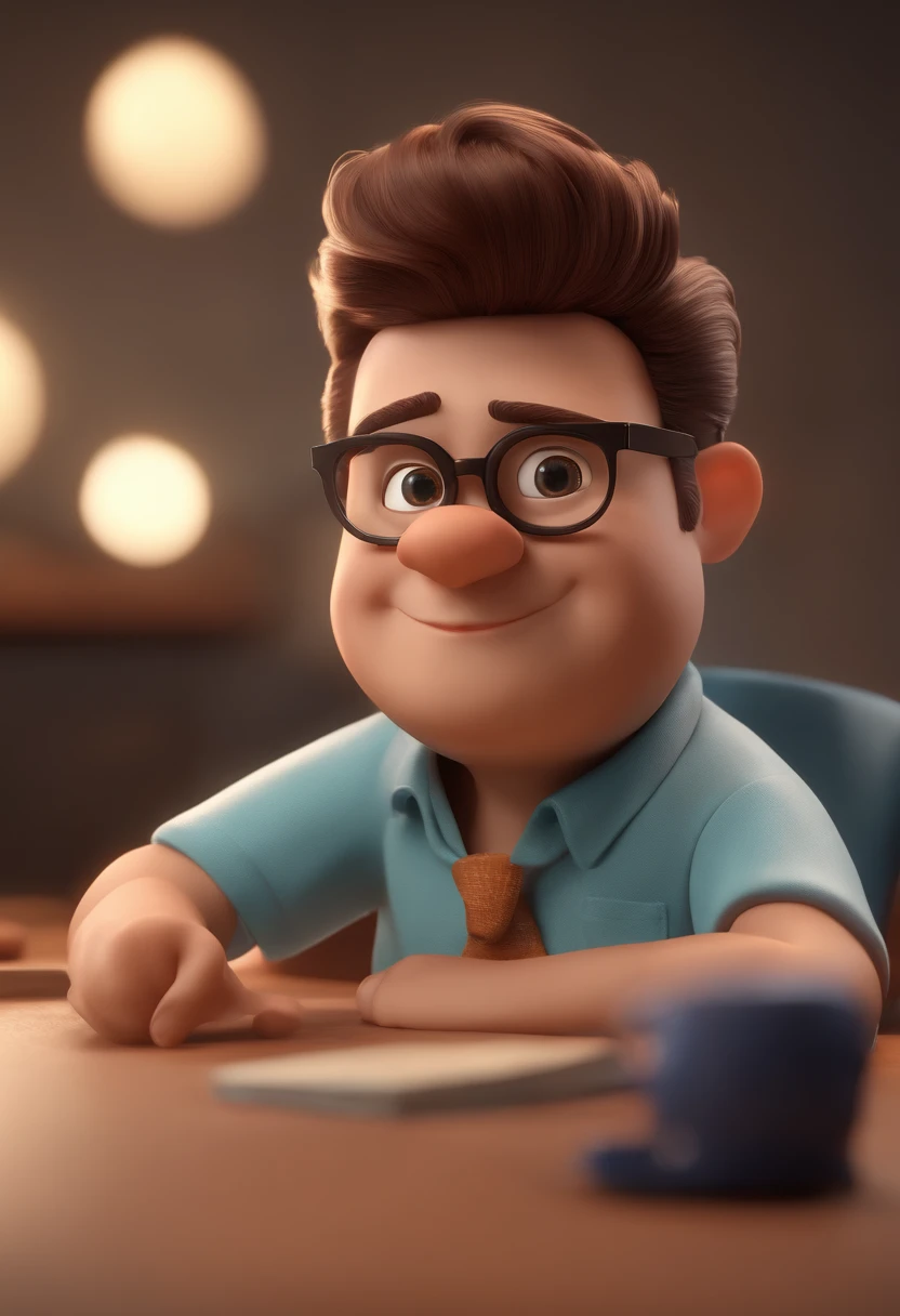 Cartoon character of a man with black glasses and a blue shirt, animation character, Caractere estilizado, animation style rendering, 3D estilizado, Arnold Maya render, 3 d render stylized, toon render keyshot, Personagem 3D, Personagem 3D, 3d rendering stylized, 3 d character render, personagem de desenho animado, Personagem de close up, Pose de personagem, (Estilo Pixar) (master part:1.2) (Bokeh) (best quality) (pele detalhada) (textura detalhada) (8k) (argila) (Cinematic lighting) (foco nítido