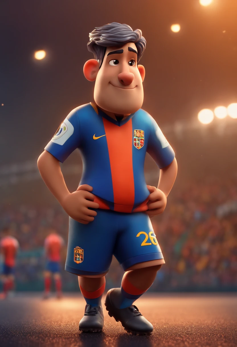 Cartoon character of a man wearing soccer clothes with cleats in hand,personagem desanimado animado, olhando pela janela , vendo a chuva em 3d
