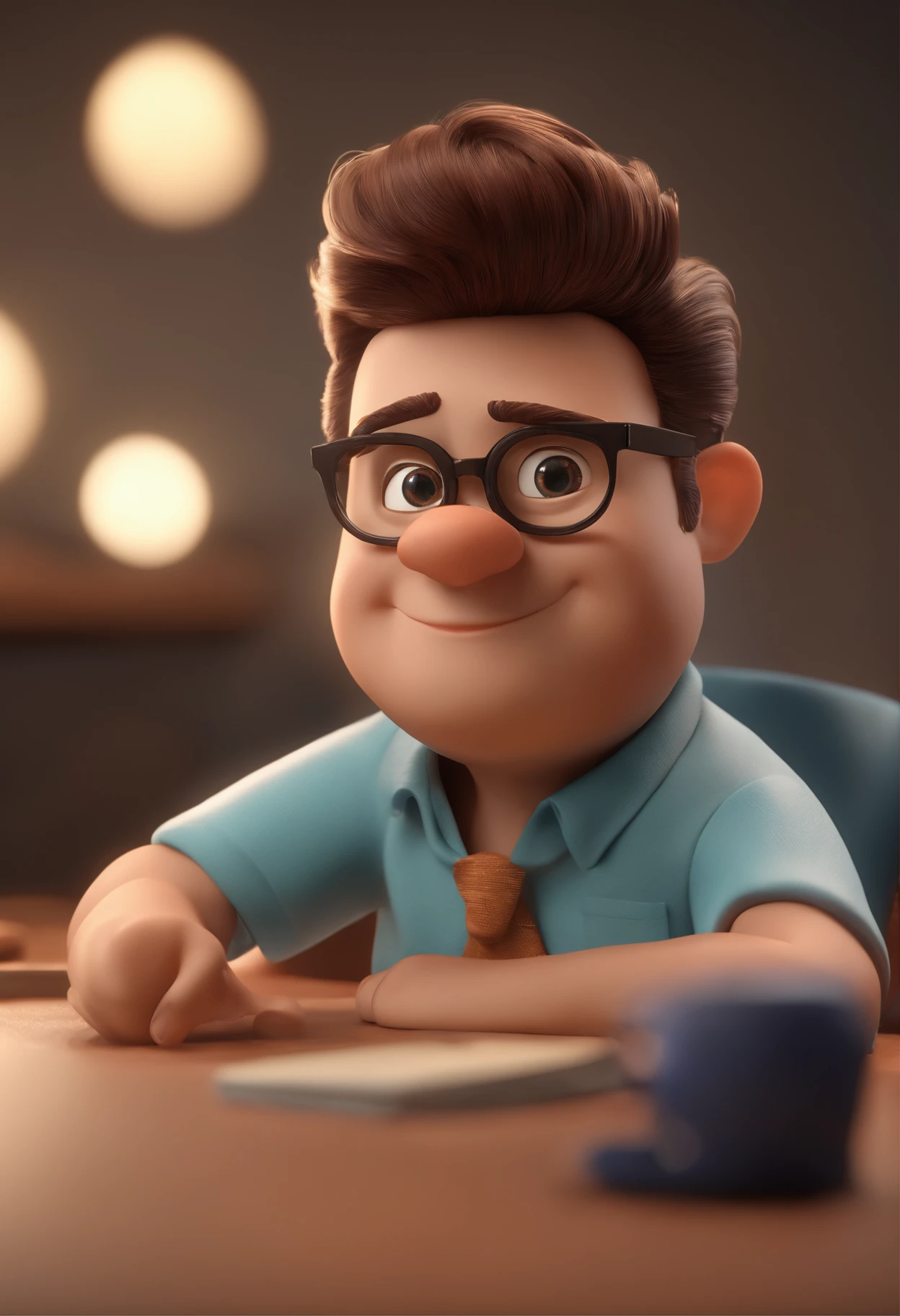 Cartoon character of a man with black glasses and a blue shirt, animation character, Caractere estilizado, animation style rendering, 3D estilizado, Arnold Maya render, 3 d render stylized, toon render keyshot, Personagem 3D, Personagem 3D, 3d rendering stylized, 3 d character render, personagem de desenho animado, Personagem de close up, Pose de personagem, (Estilo Pixar) (master part:1.2) (Bokeh) (best quality) (pele detalhada) (textura detalhada) (8k) (argila) (Cinematic lighting) (foco nítido