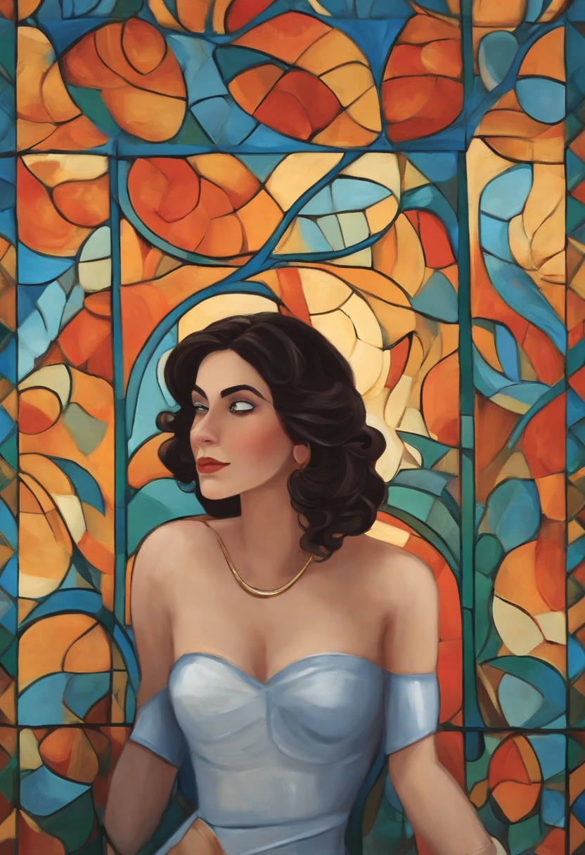 A hero movie inspired by Disney Pixar (MULHER BRANCA MAGRA DE CABELO CACHEADO MORENO COM AS PONTAS CLARAS, QUE TRABALHA COM QUICK MASSAGE, USANDO JALECO) dentro A cena estar na arte distinta do estilo PIXAR, descolada e estilosa