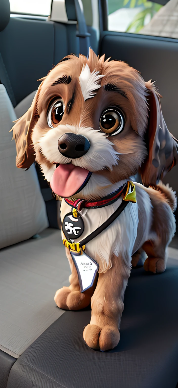 Brown shitzu dog with tongue out with batmam lasso