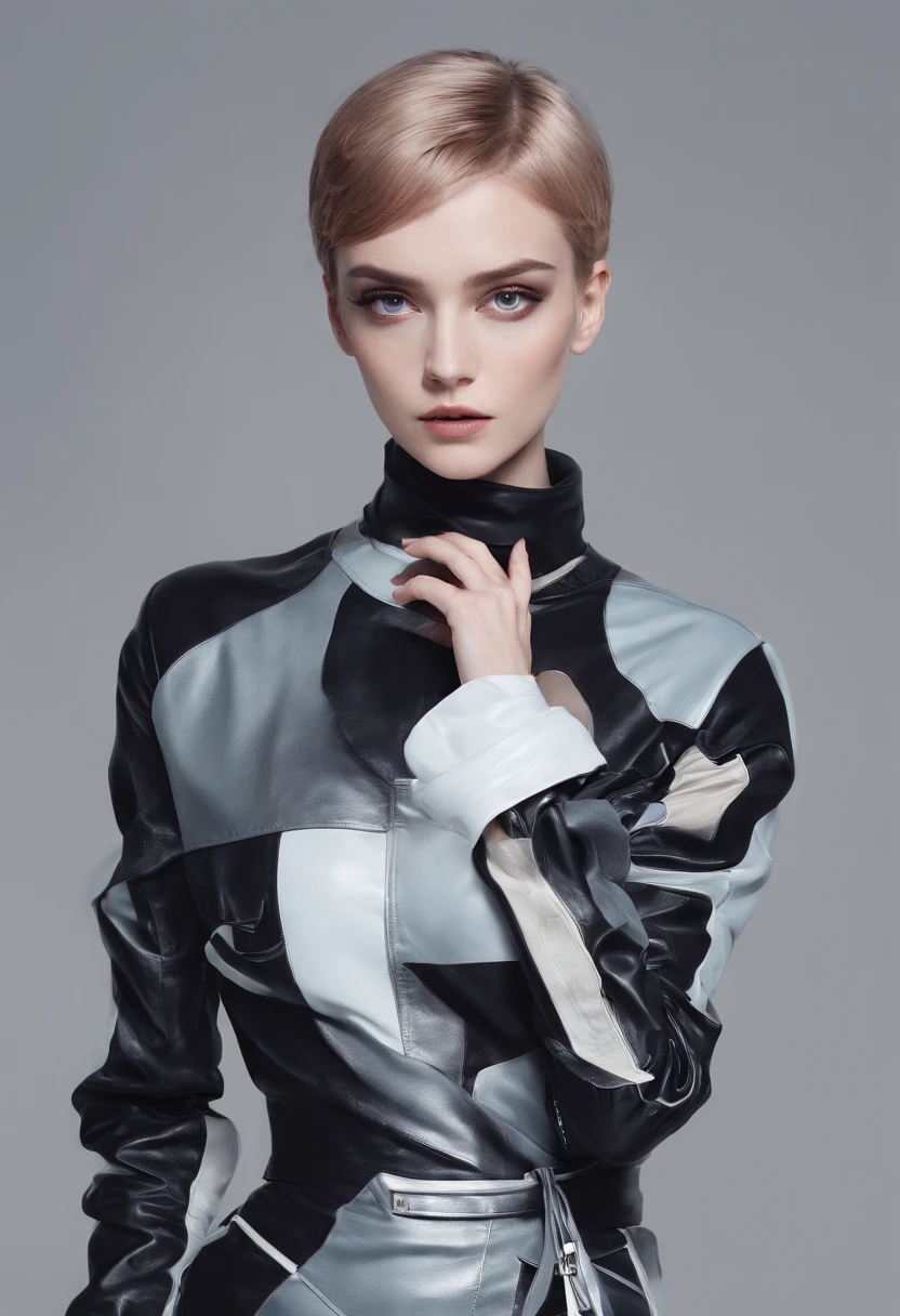 masterpiece, best quality, 1girl, space thriller movie poster, Bauhaus, shapes, lines, abstract