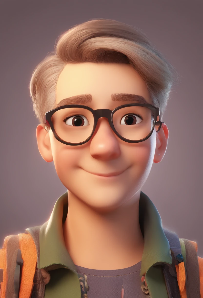 Estilo Pixar: Familia juntos, Um pai, A mother , one girls ana baby boy. A menino de 6 anos e outro de 2 meses . Pai um pouco careca, cabelo cor castanho escuro, wears black oval stem glasses., Little tapered rectangular face on the chin.