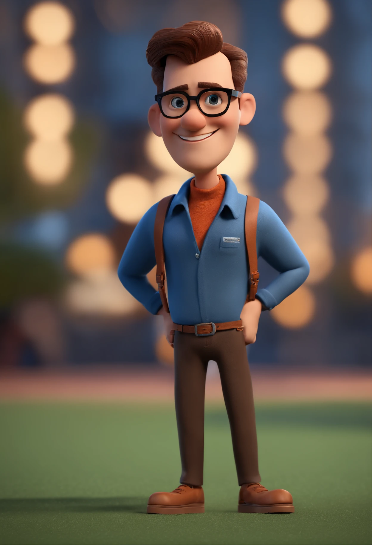 Cartoon character of a man with black glasses and a blue shirt, animation character, Caractere estilizado, animation style rendering, 3D estilizado, Arnold Maya render, 3 d render stylized, toon render keyshot, Personagem 3D, Personagem 3D, 3d rendering stylized, 3 d character render, personagem de desenho animado, Personagem de close up, Pose de personagem,  (Estilo Pixar) (master part:1.2) (Bokeh) (best quality) (pele detalhada) (textura detalhada) (8k) (argila) (Cinematic lighting) (foco nítido
