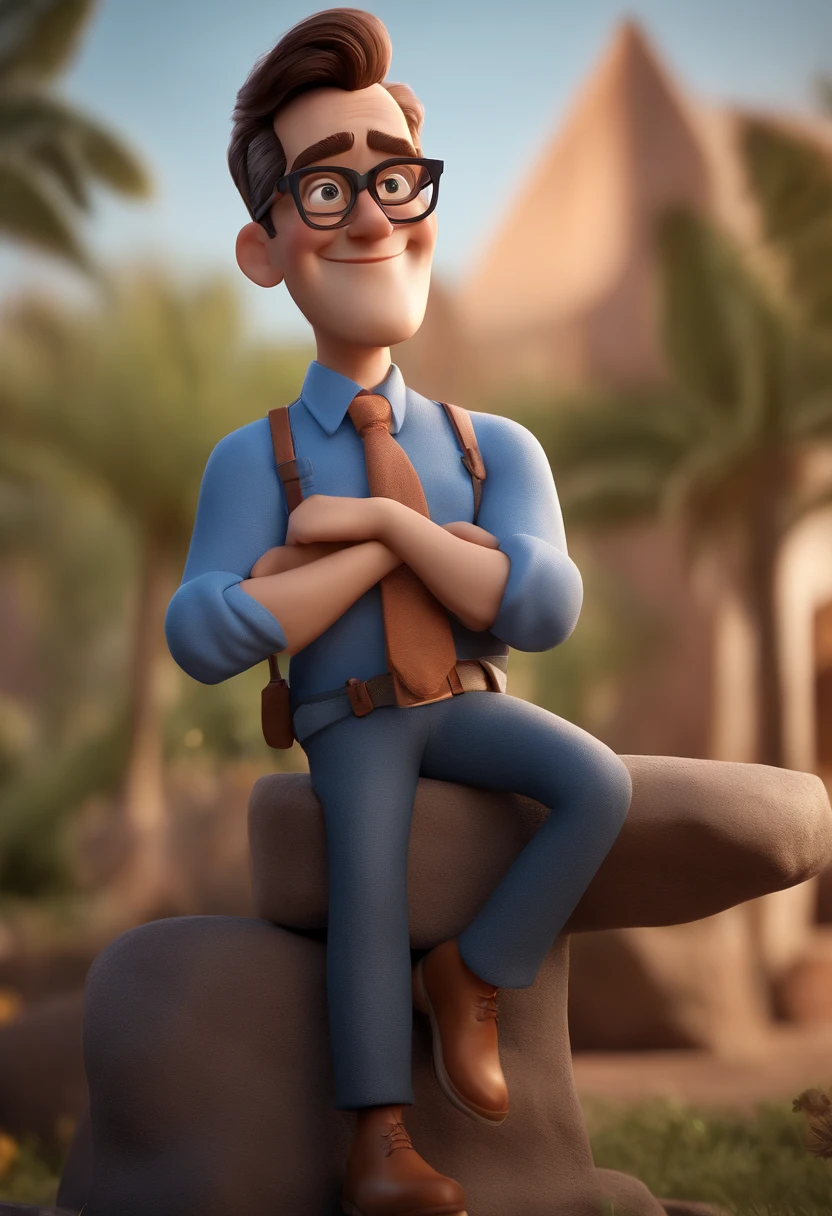 Cartoon character of a man with black glasses and a blue shirt, animation character, Caractere estilizado, animation style rendering, 3D estilizado, Arnold Maya render, 3 d render stylized, toon render keyshot, Personagem 3D, Personagem 3D, 3d rendering stylized, 3 d character render, personagem de desenho animado, Personagem de close up, Pose de personagem,  (Estilo Pixar) (master part:1.2) (Bokeh) (best quality) (pele detalhada) (textura detalhada) (8k) (argila) (Cinematic lighting) (foco nítido