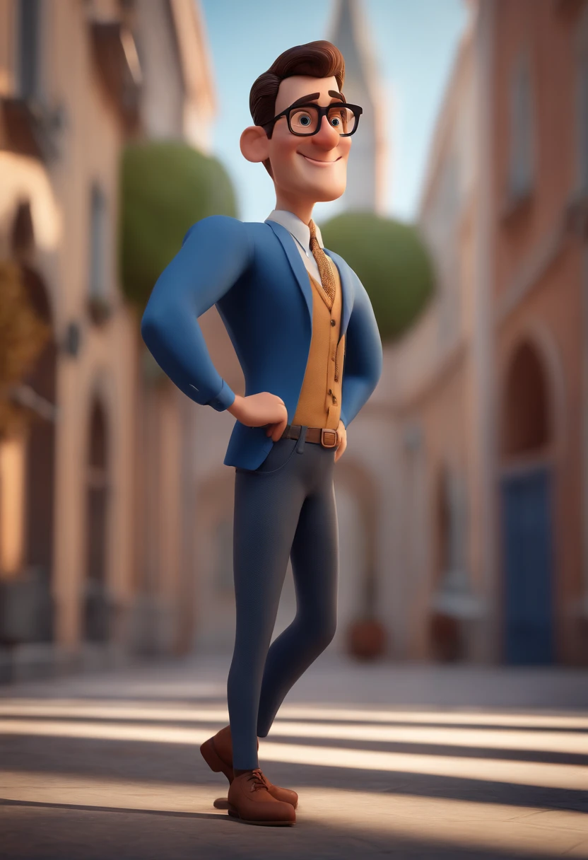 Cartoon character of a man with black glasses and a blue shirt, animation character, Caractere estilizado, animation style rendering, 3D estilizado, Arnold Maya render, 3 d render stylized, toon render keyshot, Personagem 3D, Personagem 3D, 3d rendering stylized, 3 d character render, personagem de desenho animado, Personagem de close up, Pose de personagem, (Estilo Pixar) (master part:1.2) (Bokeh) (best quality) (pele detalhada) (textura detalhada) (8k) (argila) (Cinematic lighting) (foco nítido