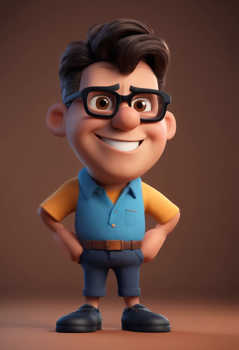 Cartoon character of a man with black glasses and a blue shirt, animation character, Caractere estilizado, animation style rendering, 3D estilizado, Arnold Maya render, 3 d render stylized, toon render keyshot, Personagem 3D, Personagem 3D, 3d rendering stylized, 3 d character render, personagem de desenho animado, Personagem de close up, Pose de personagem, (Estilo Pixar) (master part:1.2) (Bokeh) (best quality) (pele detalhada) (textura detalhada) (8k) (argila) (Cinematic lighting) (foco nítido