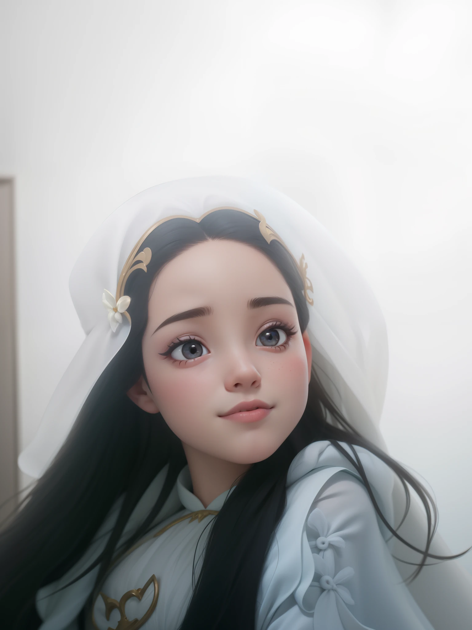Uma menina com roupa de princesa em um jatdim encantado