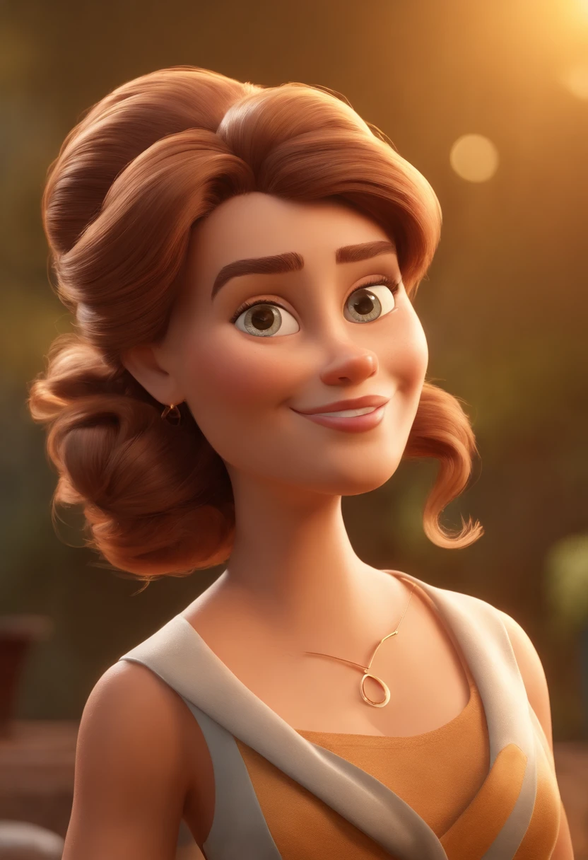 Personagem 3d inspirado na Disney Pixar (MULHER BRANCA MAGRA DE CABELO CACHEADO MARROM COM AS PONTAS CLARAS, QUE TRABALHA COM QUICK MASSAGE, USANDO JALECO), 3D estilizado, Arnold Maya render, 3 d render stylized, toon render keyshot, Personagem 3D, Personagem 3D, 3d rendering stylized, 3 d character render, personagem de desenho animado, Personagem de close up, Pose de personagem,  (Estilo Pixar) (master part:1.2) (Bokeh) (best quality) (pele detalhada) (textura detalhada) (8k) (argila) (Cinematic lighting) (foco nítido