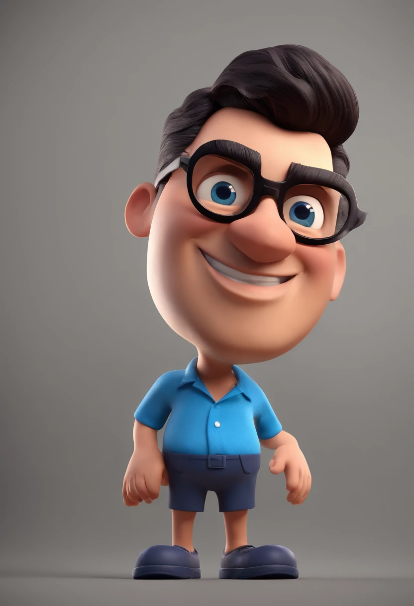 Cartoon character of a man with black glasses and a blue shirt, animation character, Caractere estilizado, animation style rendering, 3D estilizado, Arnold Maya render, 3 d render stylized, toon render keyshot, Personagem 3D, Personagem 3D, 3d rendering stylized, 3 d character render, personagem de desenho animado, Personagem de close up, Pose de personagem, (Estilo Pixar) (master part:1.2) (Bokeh) (best quality) (pele detalhada) (textura detalhada) (8k) (argila) (Cinematic lighting) (foco nítido