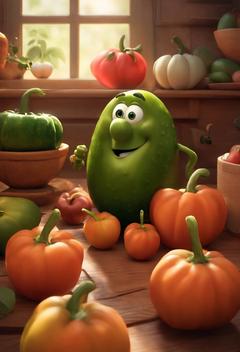Desenho estilo 3D Pixar de uma colheita de pepino