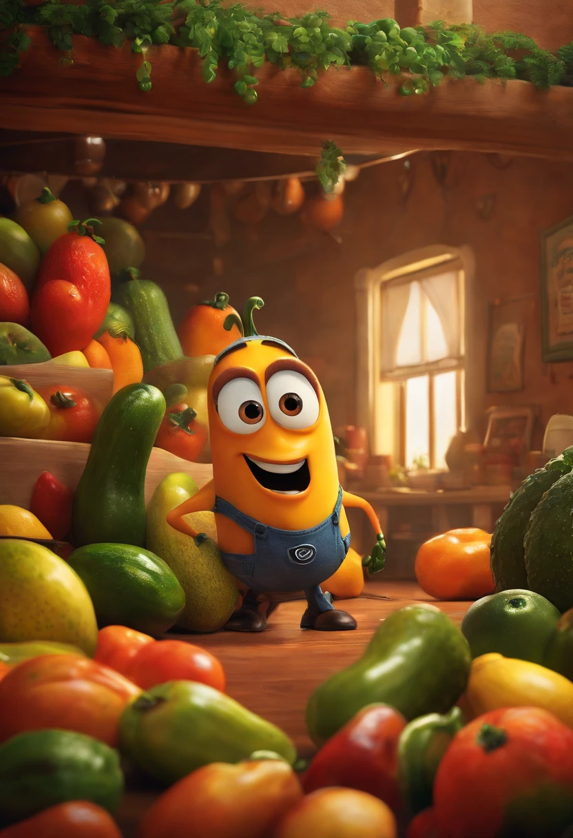 Desenho estilo 3D Pixar de uma colheita de pepino