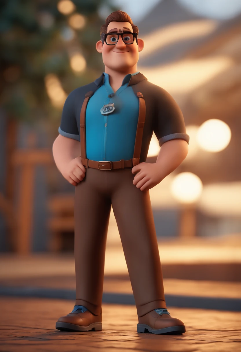 Cartoon character of a man with black glasses and a blue shirt, animation character, Caractere estilizado, animation style rendering, 3D estilizado, Arnold Maya render, 3 d render stylized, toon render keyshot, Personagem 3D, Personagem 3D, 3d rendering stylized, 3 d character render, personagem de desenho animado, Personagem de close up, Pose de personagem, (Estilo Pixar) (master part:1.2) (Bokeh) (best quality) (pele detalhada) (textura detalhada) (8k) (argila) (Cinematic lighting) (foco nítido