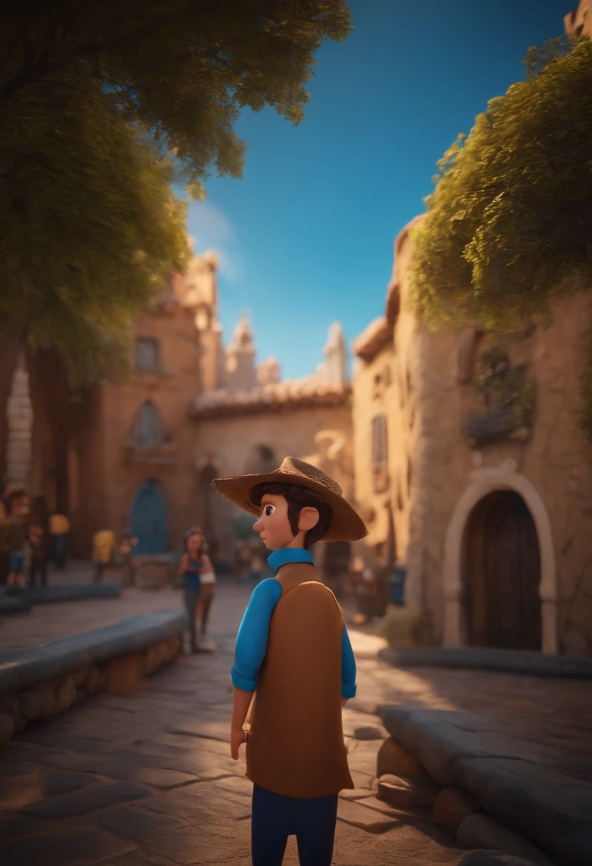 Garoto, estilo disney, tom de pele: claro: Cabelo: marrom escuro, liso, curto, penteado para o lado direito. camisa: social, Cor azul. Fundo: Gray and white gradient,Comemorando, Hands raised, sorrindo, feliz, (estilo pixar) (obra-prima:1.2) (bokeh) (melhor qualidade) (pele detalhada) (textura detalhada) (8k) (claymation) (cinematic lighthing) (foco nítido