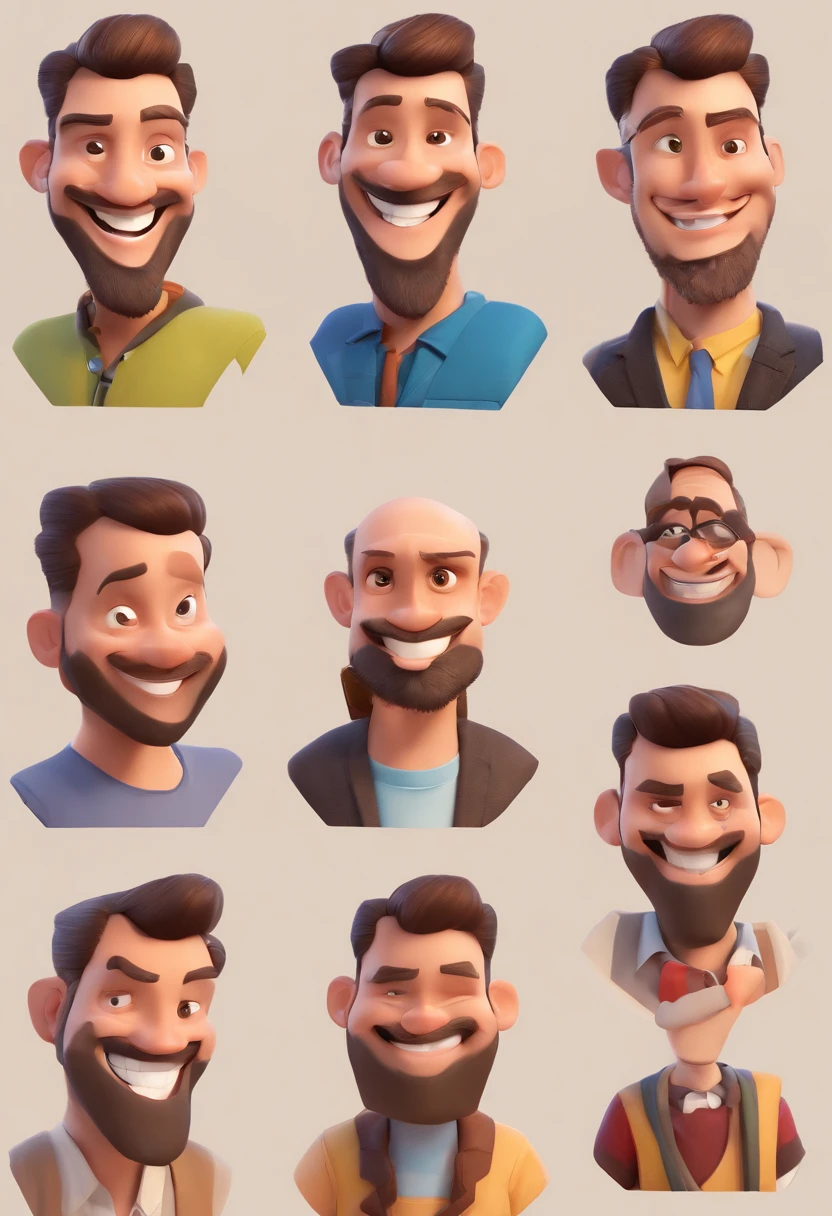 Smiling Man Illustration, sorriso insano, Homem de pele marrom com um sorriso gigante, happily smiling at the camera, sorriso atrevido, he's smiling, sorriso muito grande, Macho sorridente, foto de perfil headshot, rindo sorriso enorme, desenhando no estilo de Arte 3D, c4d, fundo de cor branco puro, estilo disney, estilo pixar render ilustracao Super Detalhe, 8k